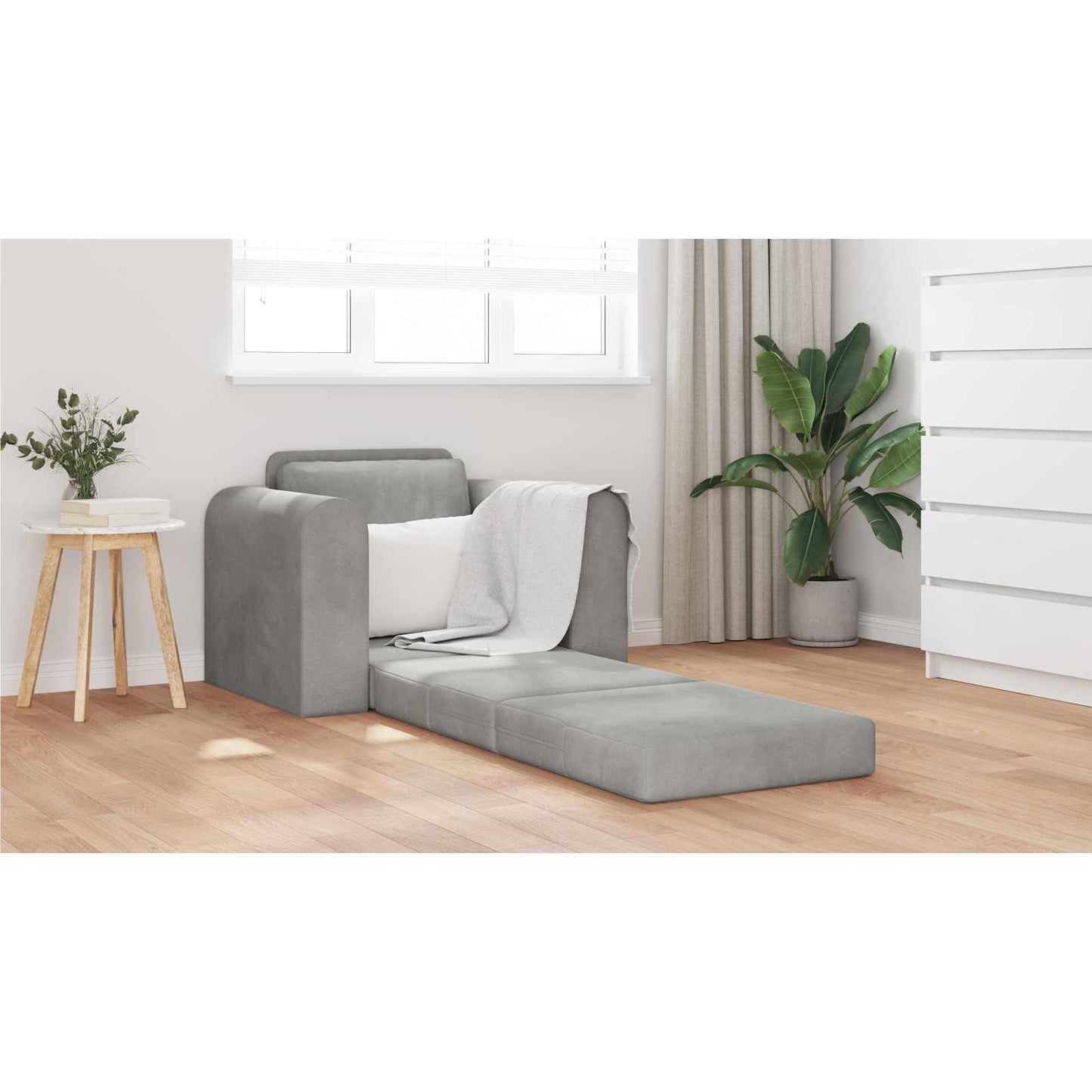 Folding Sofa Bed Light Grey 98 x 71 x 83 cm Velvet
