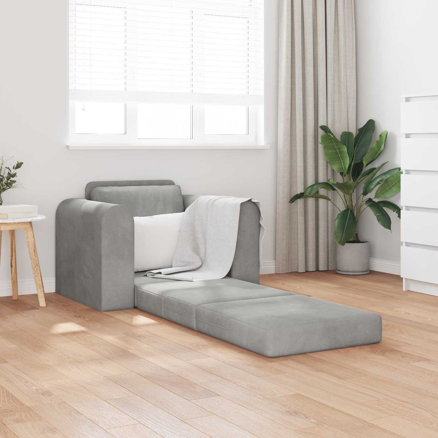 Folding Sofa Bed Light Grey 98 x 71 x 83 cm Velvet