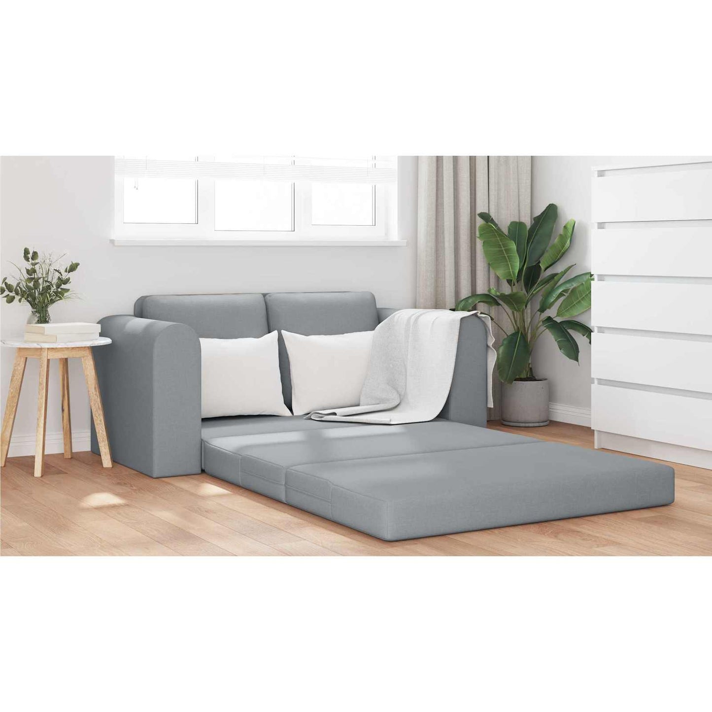 Folding Sofa Bed Light Grey 148 x 71 x 83 cm Fabric