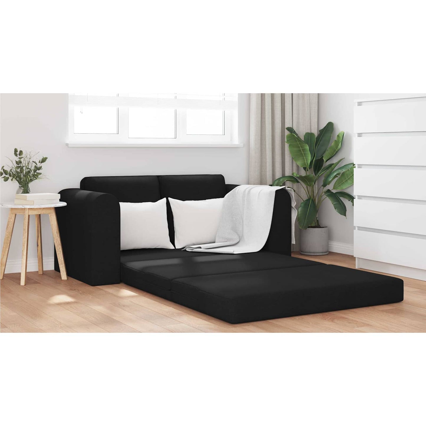 Folding Sofa Bed Black 148 x 71 x 83 cm Fabric