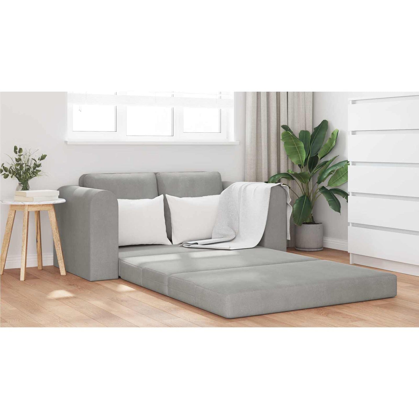 Folding Sofa Bed Light Grey 148 x 71 x 83 cm Velvet