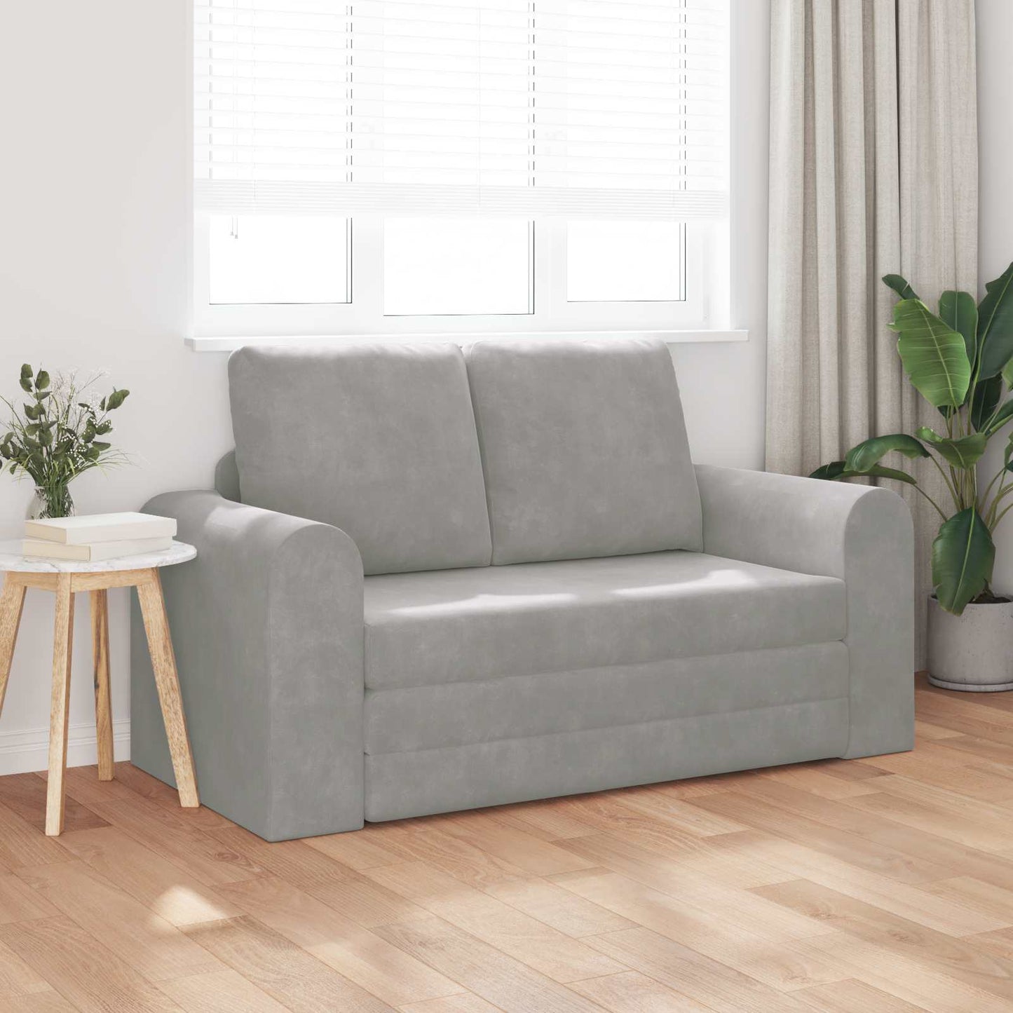 Folding Sofa Bed Light Grey 148 x 71 x 83 cm Velvet
