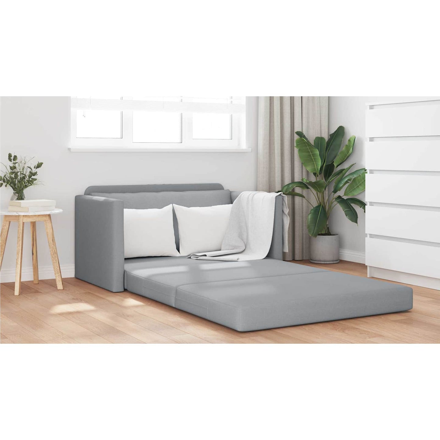 2-Seater Folding Sofa Bed Light Grey 124 x 71 x 78 cm Fabric