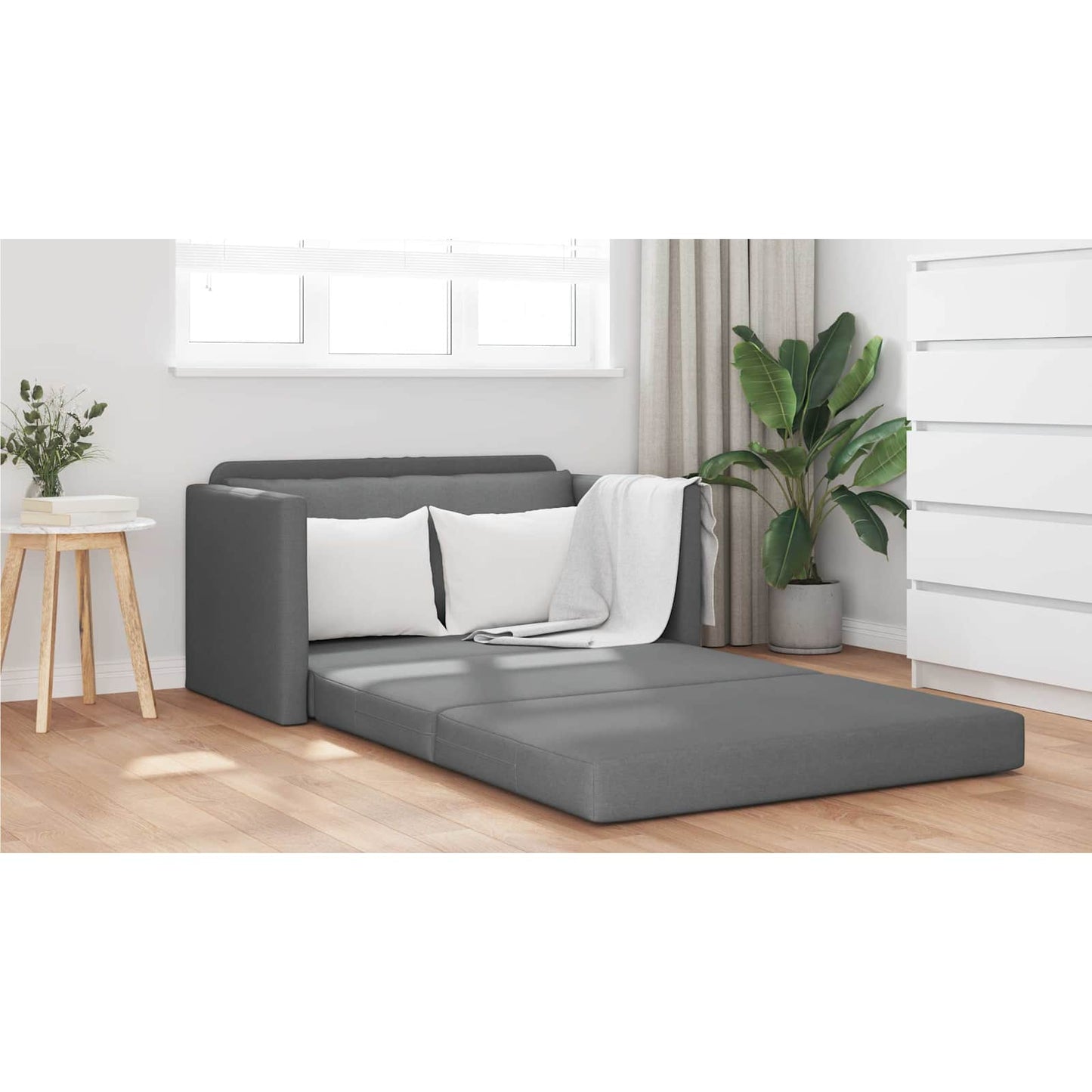 2-Seater Folding Sofa Bed Dark Grey 124 x 71 x 78 cm Fabric