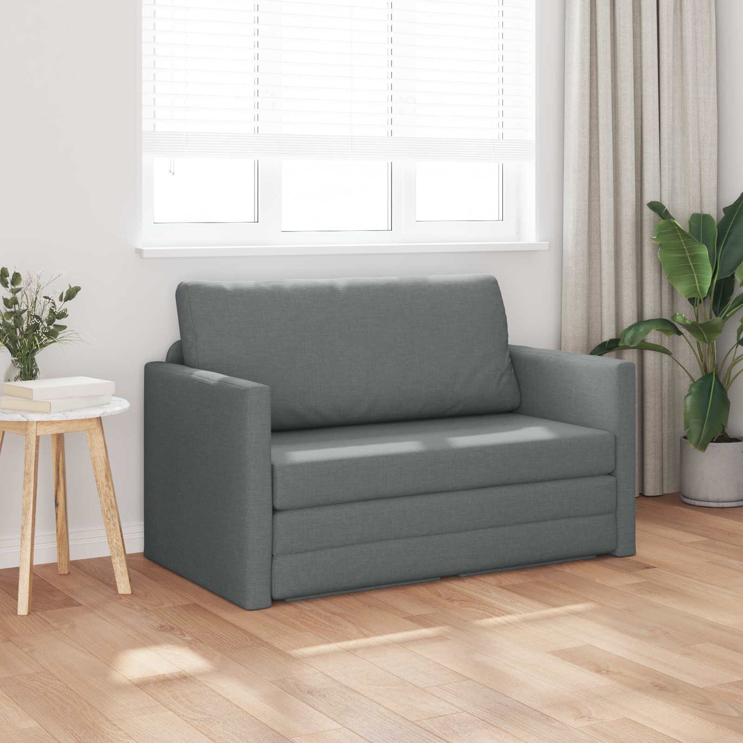 2-Seater Folding Sofa Bed Dark Grey 124 x 71 x 78 cm Fabric