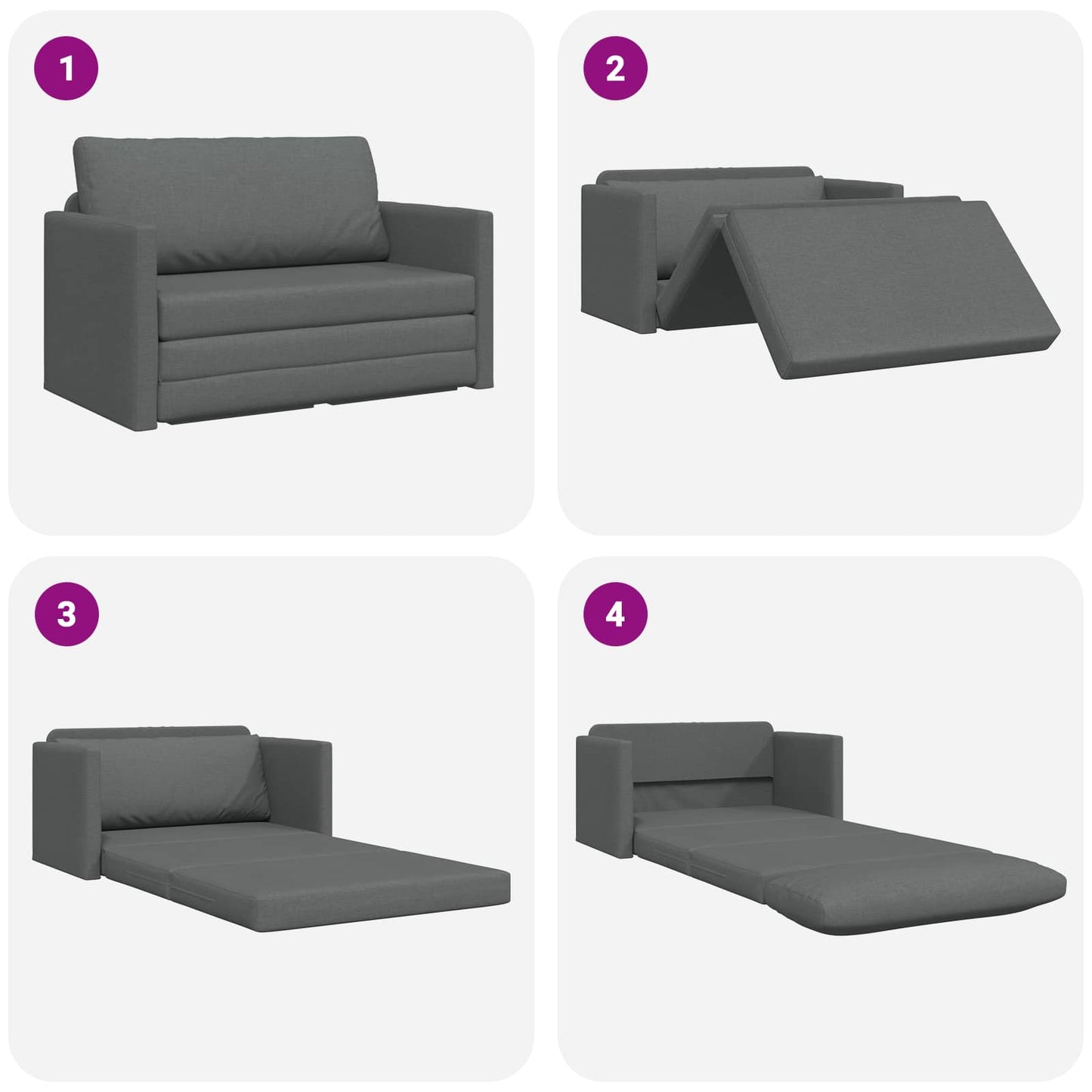 2-Seater Folding Sofa Bed Dark Grey 124 x 71 x 78 cm Fabric