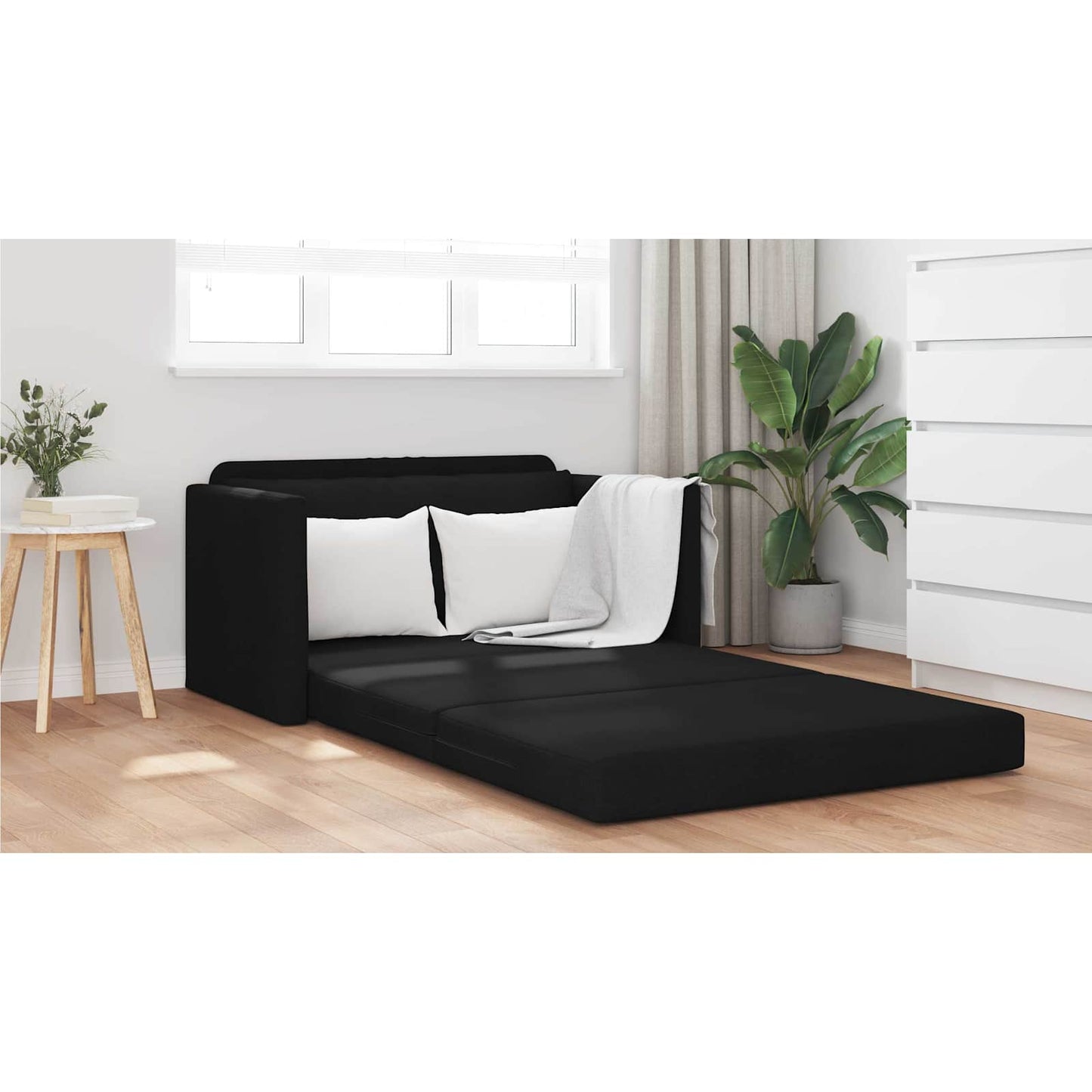 2-Seater Folding Sofa Bed Black 124 x 71 x 78 cm Fabric