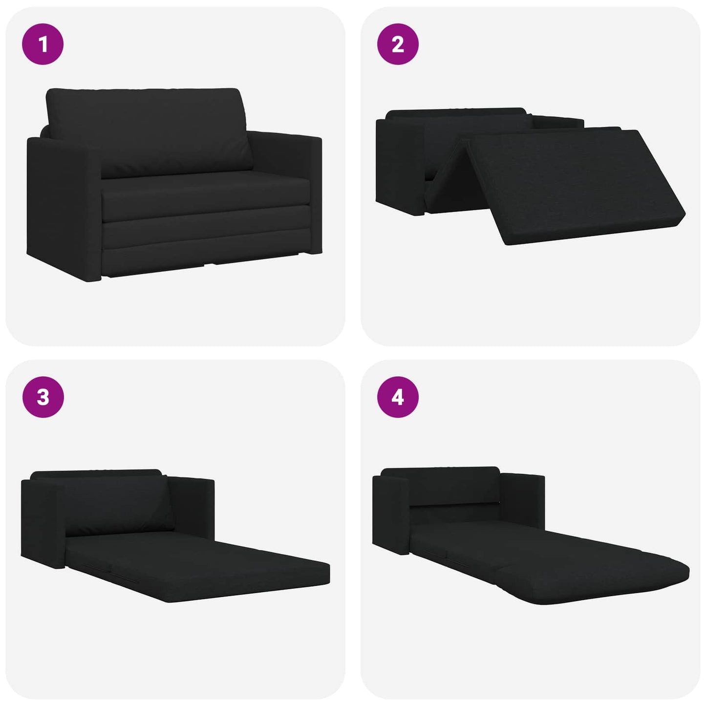 2-Seater Folding Sofa Bed Black 124 x 71 x 78 cm Fabric