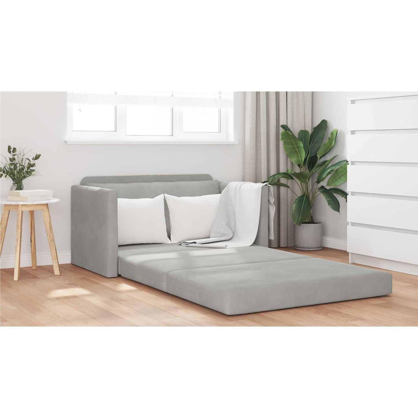 Folding Sofa Bed Light Grey 124 x 71 x 78 cm Velvet