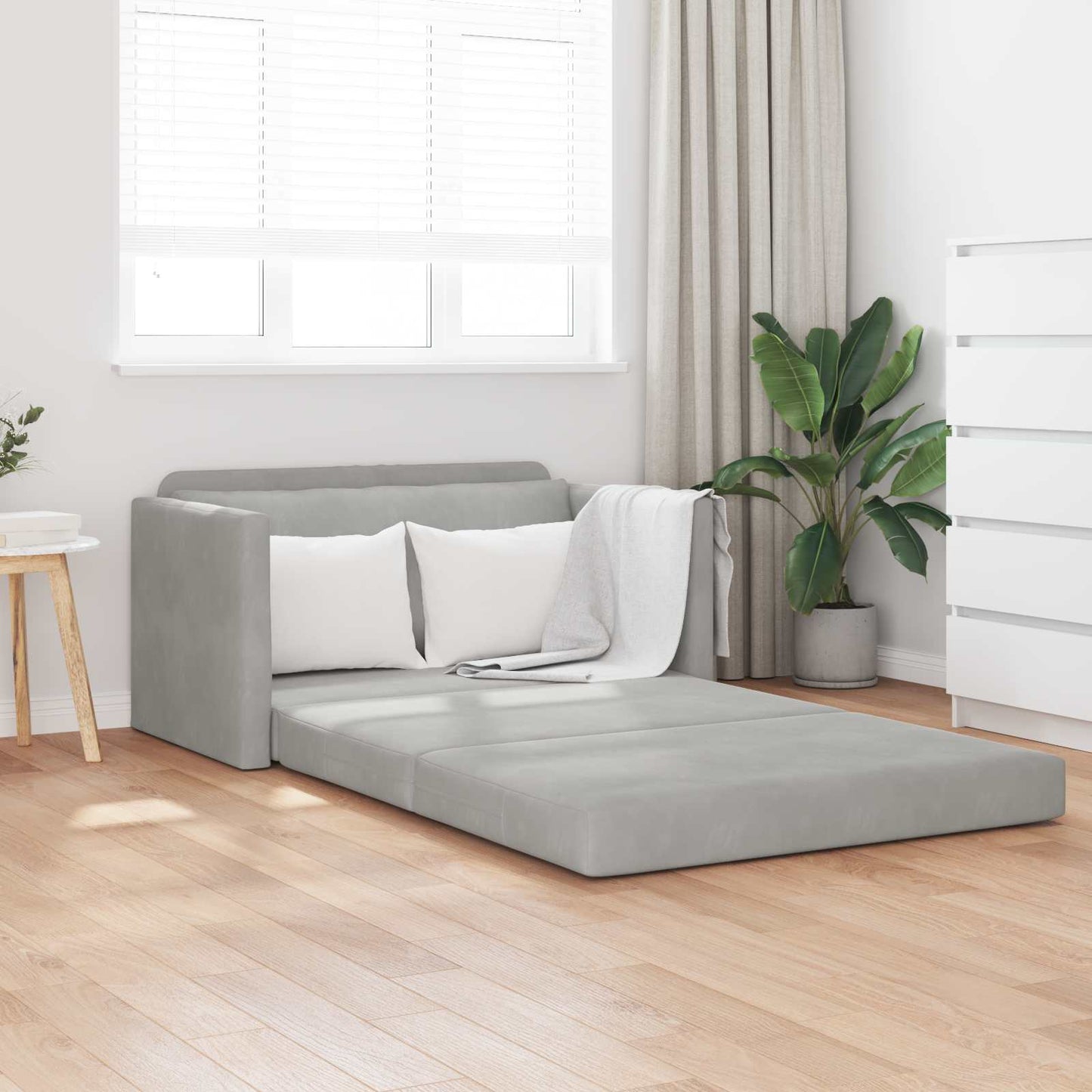 Folding Sofa Bed Light Grey 124 x 71 x 78 cm Velvet