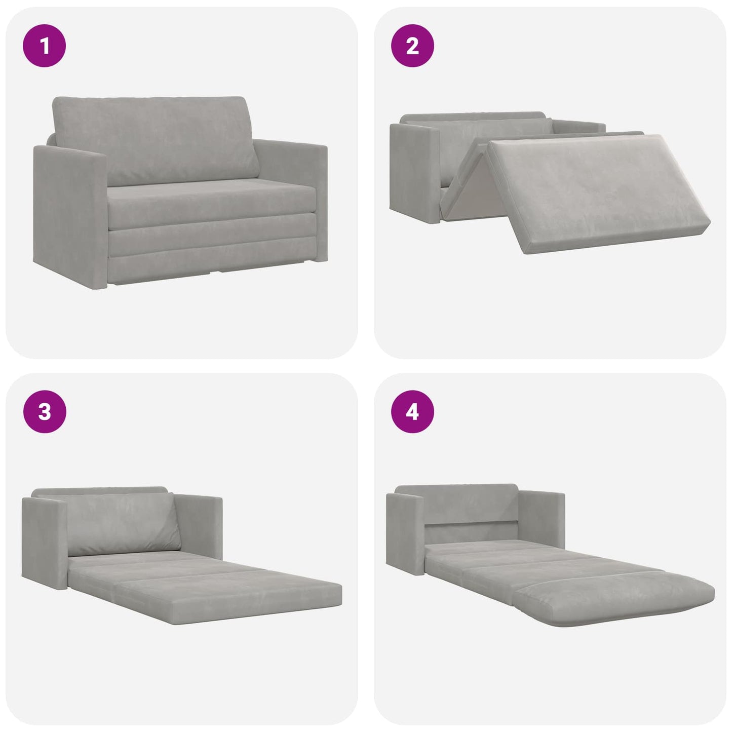 Folding Sofa Bed Light Grey 124 x 71 x 78 cm Velvet