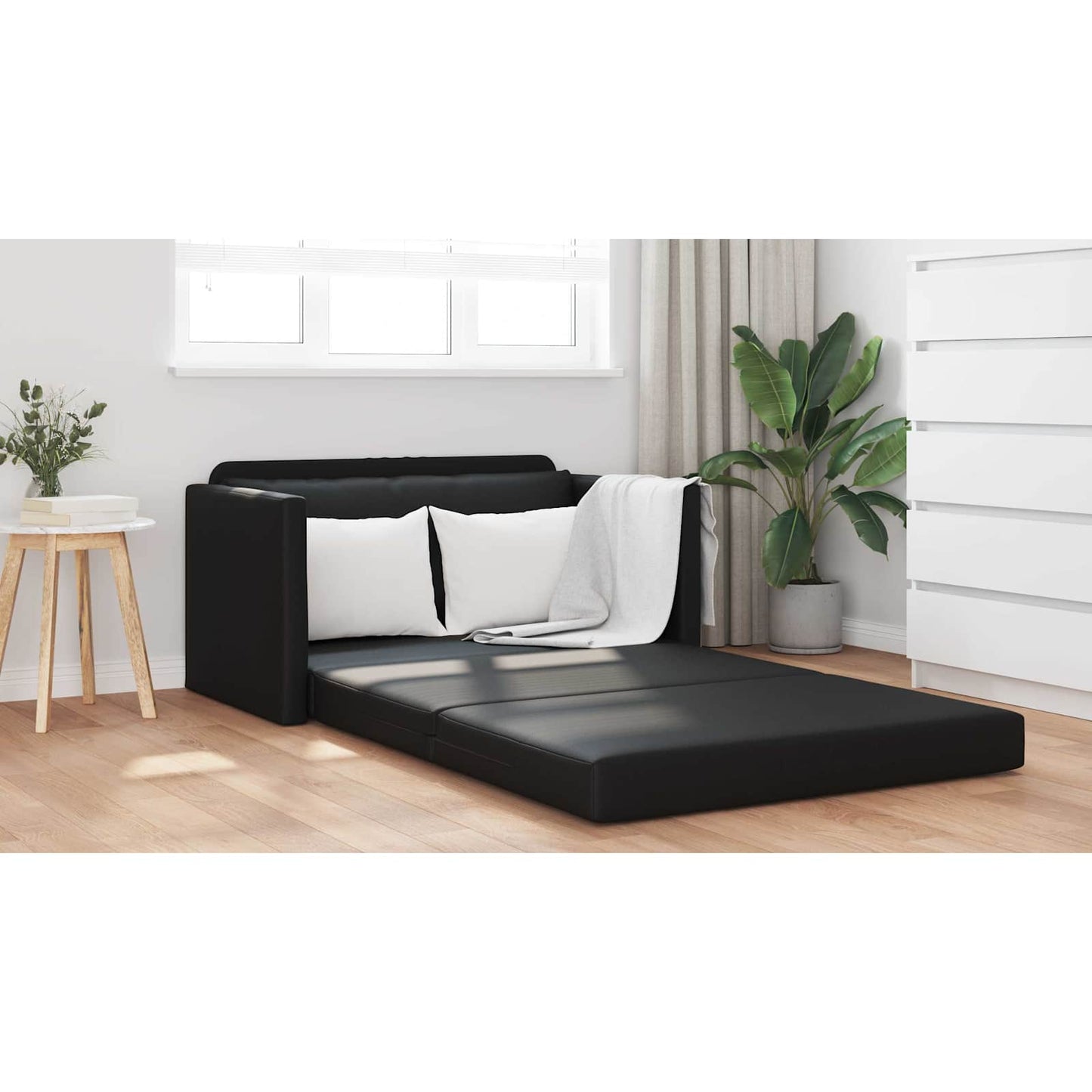 Folding Sofa Bed Black 124 x 71 x 78 cm Faux Leather