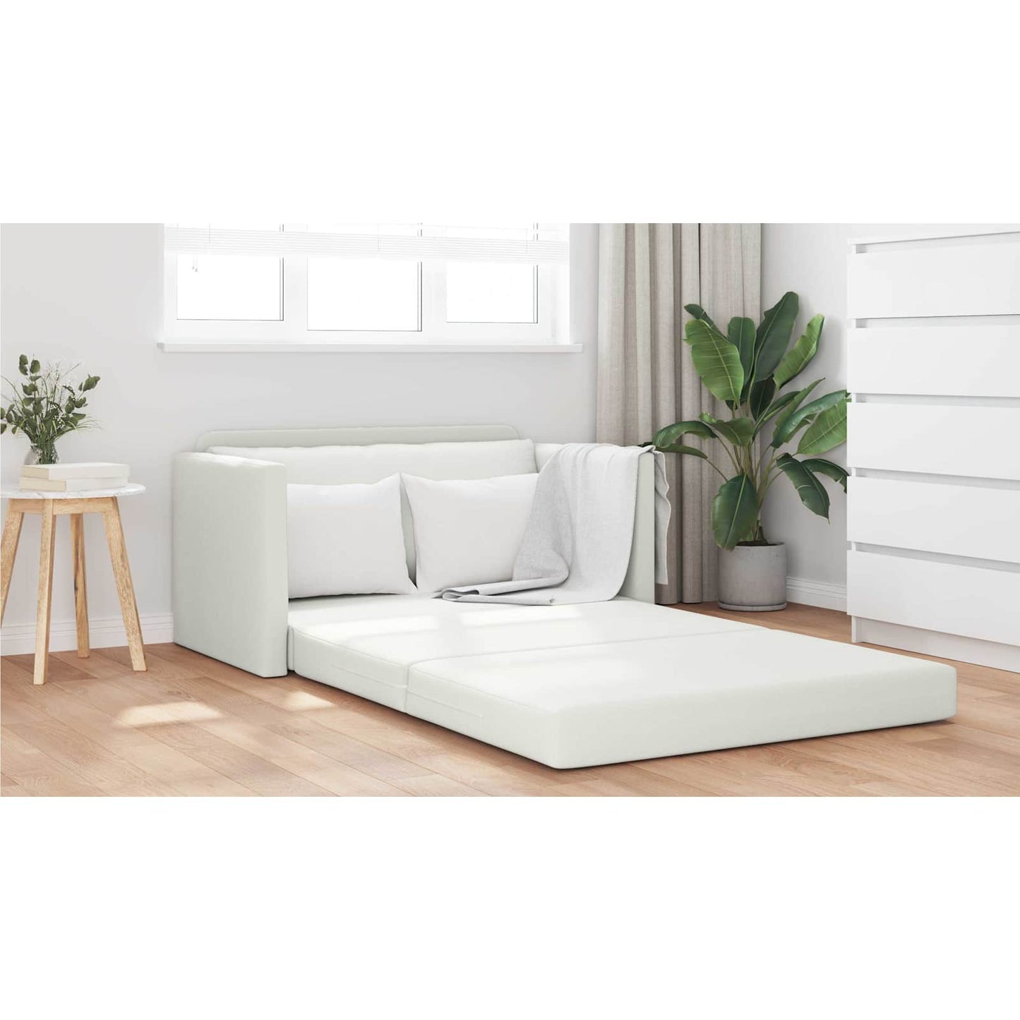 Folding Sofa Bed White 124 x 71 x 78 cm Faux Leather