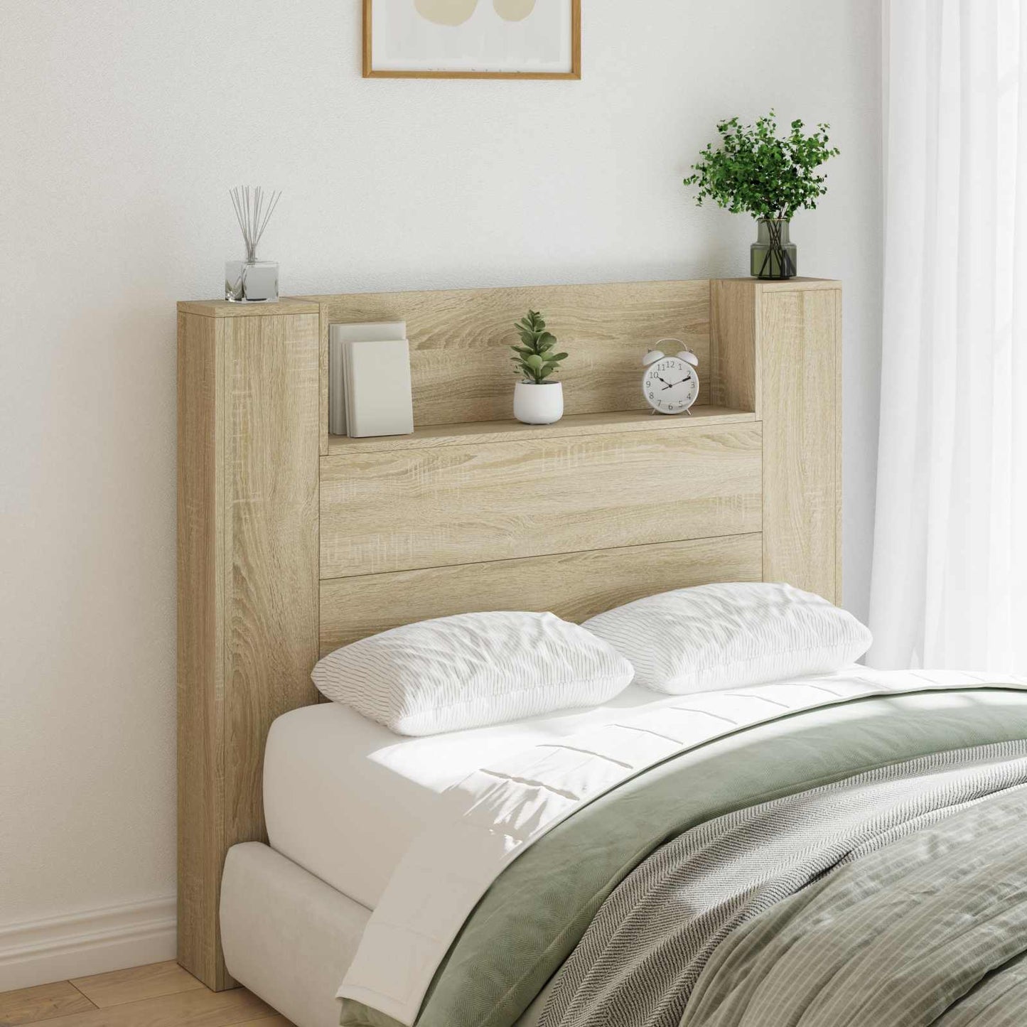 Headboard Cabinet with LED Sonoma 120 x 16.5 x 103.5 cm