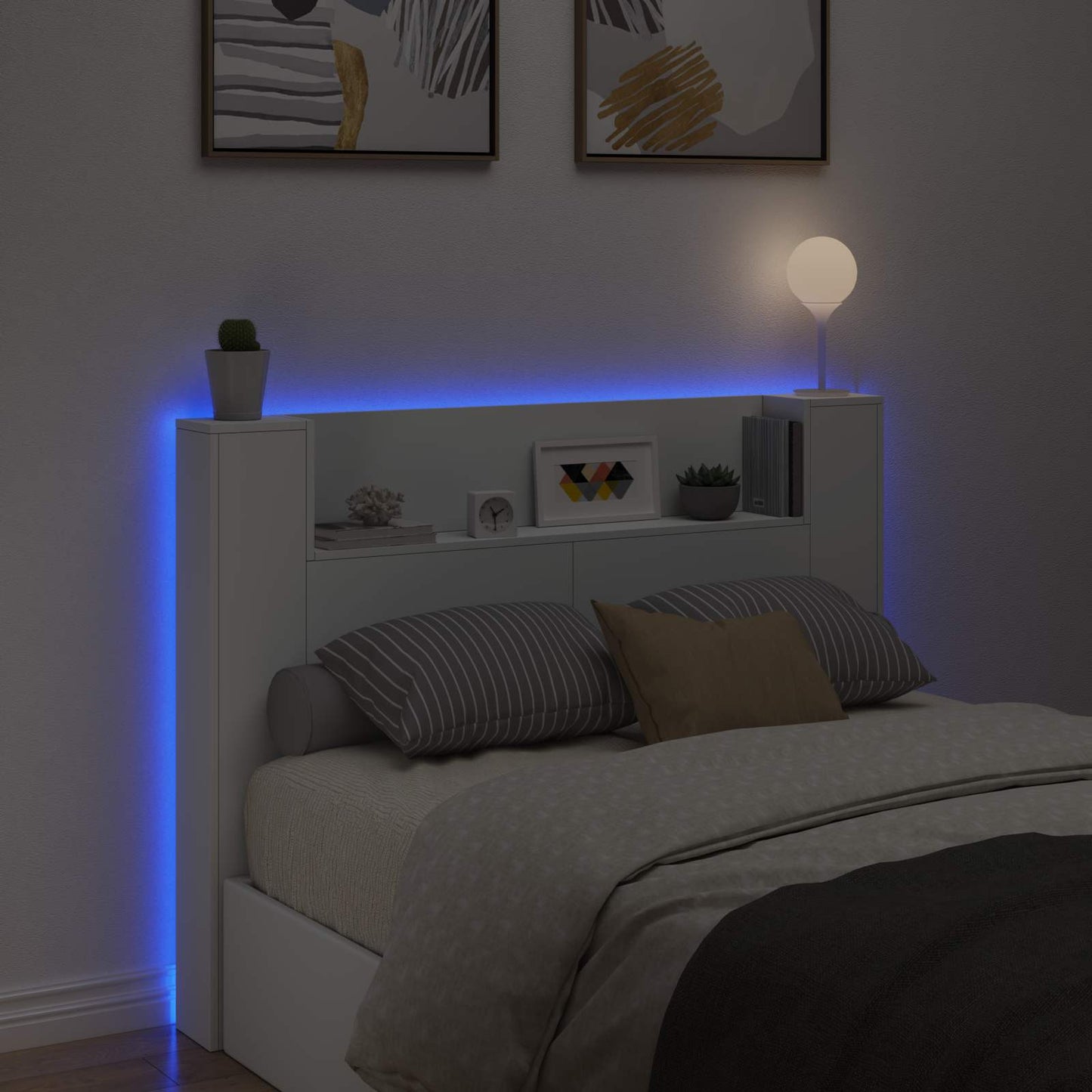 Headboard Cabinet with LED White 140 x 16.5 x 103.5 cm