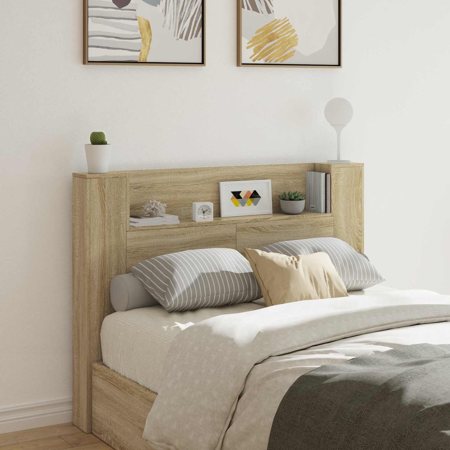 Headboard Cabinet with LED Sonoma 140 x 16.5 x 103.5 cm