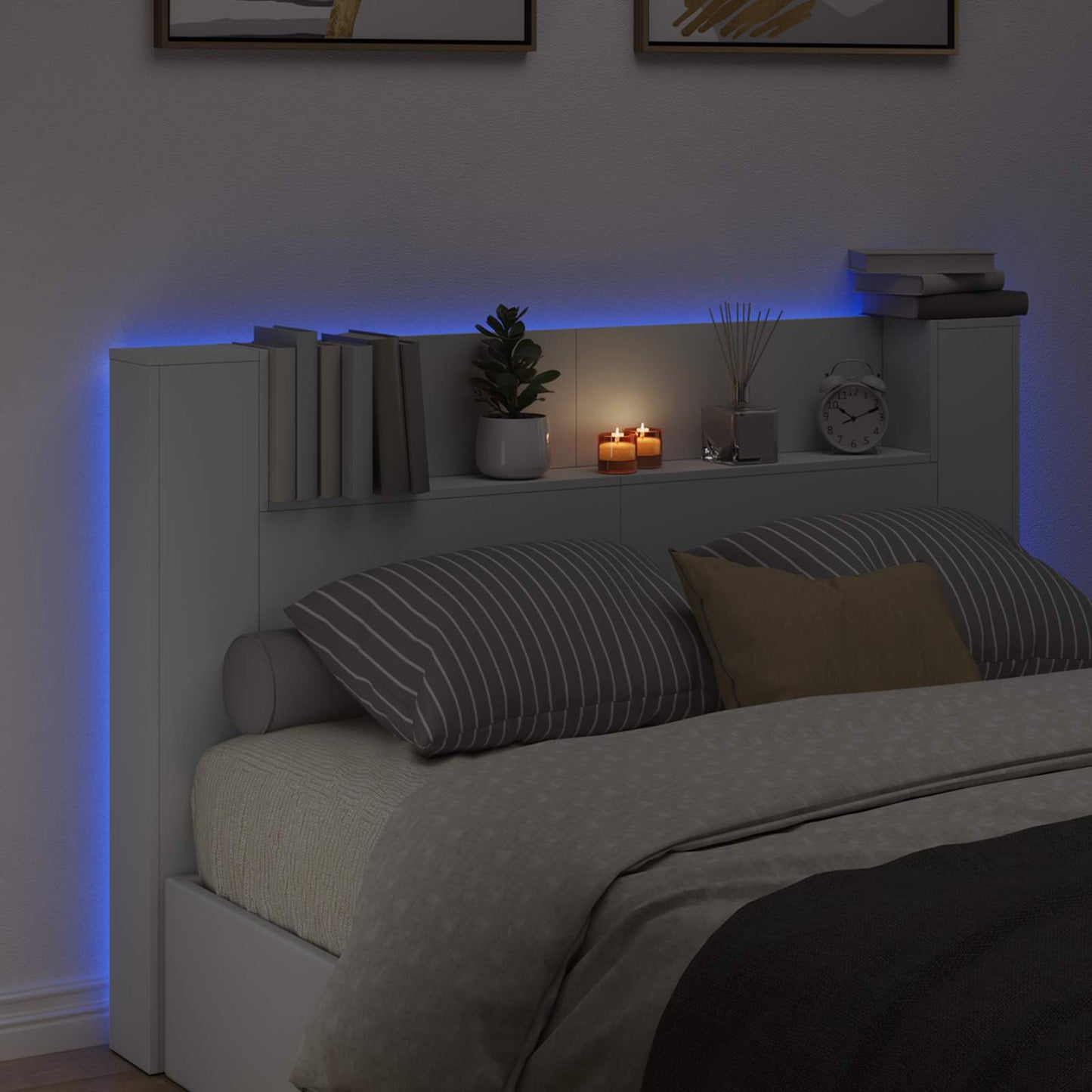 Headboard Cabinet with LED White 160 x 16.5 x 103.5 cm