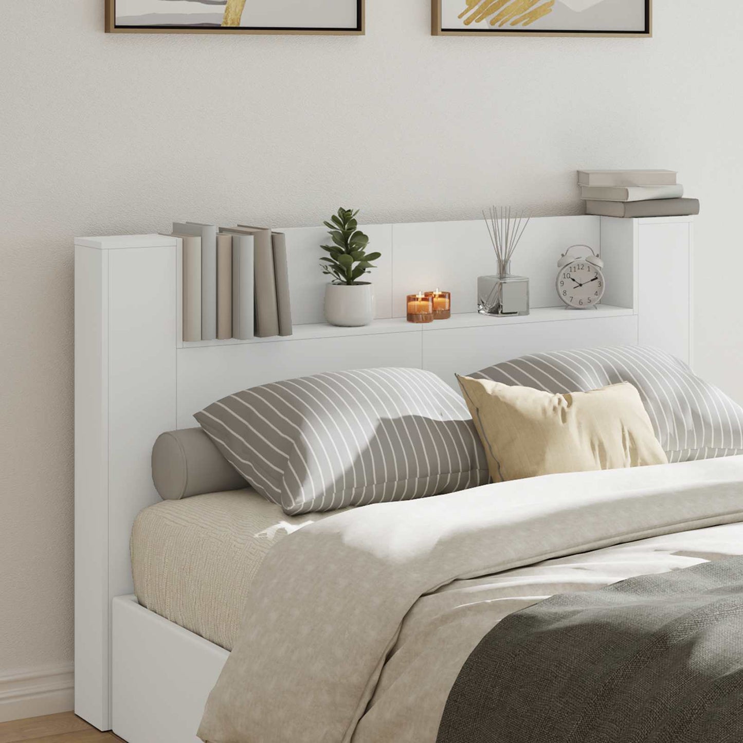 Headboard Cabinet with LED White 160 x 16.5 x 103.5 cm