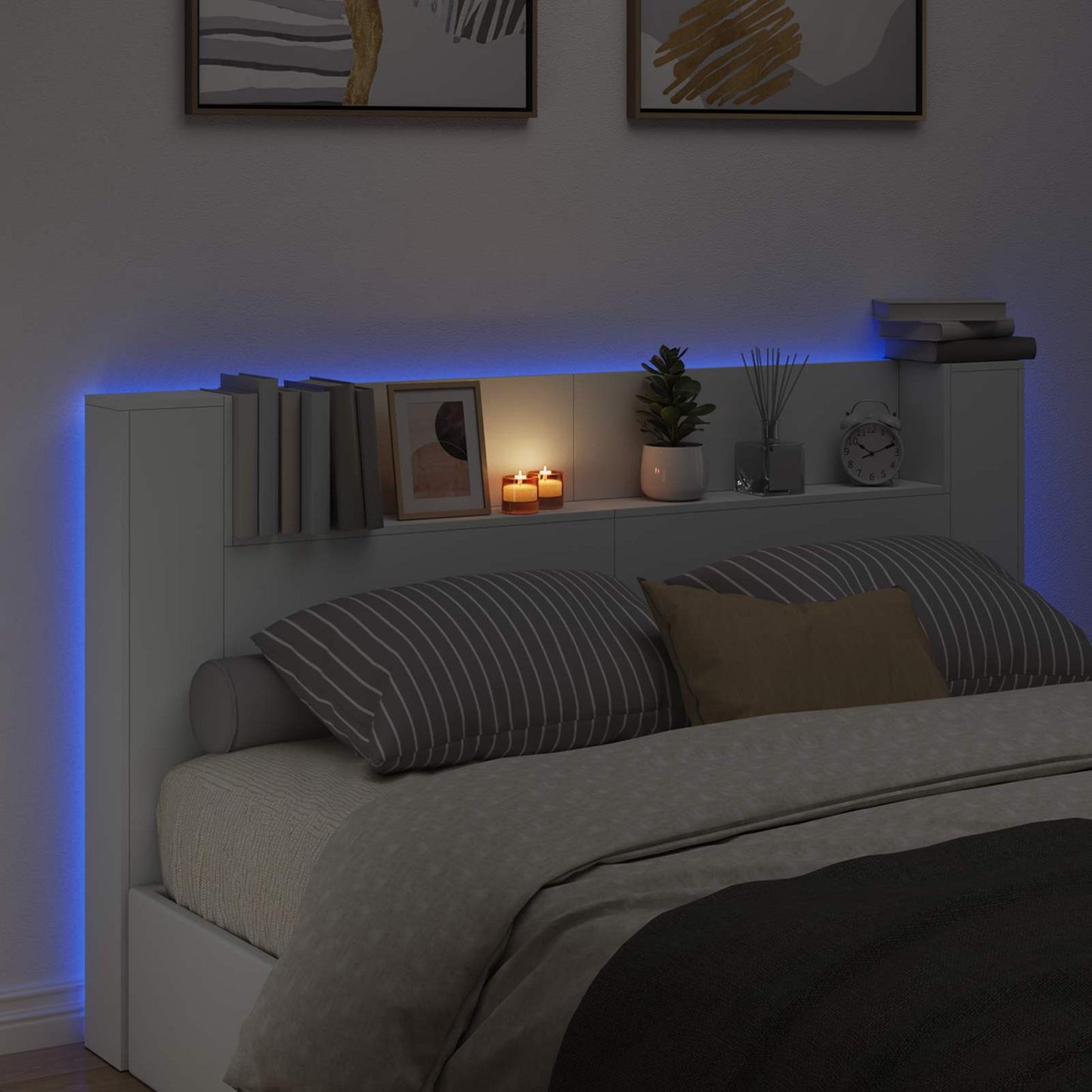 Headboard Cabinet with LED White 180 x 16.5 x 103.5 cm