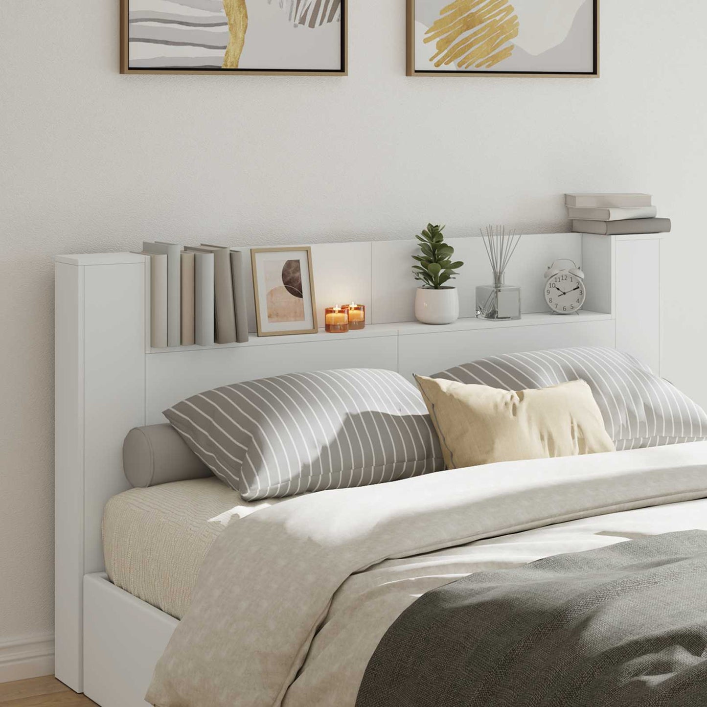 Headboard Cabinet with LED White 180 x 16.5 x 103.5 cm