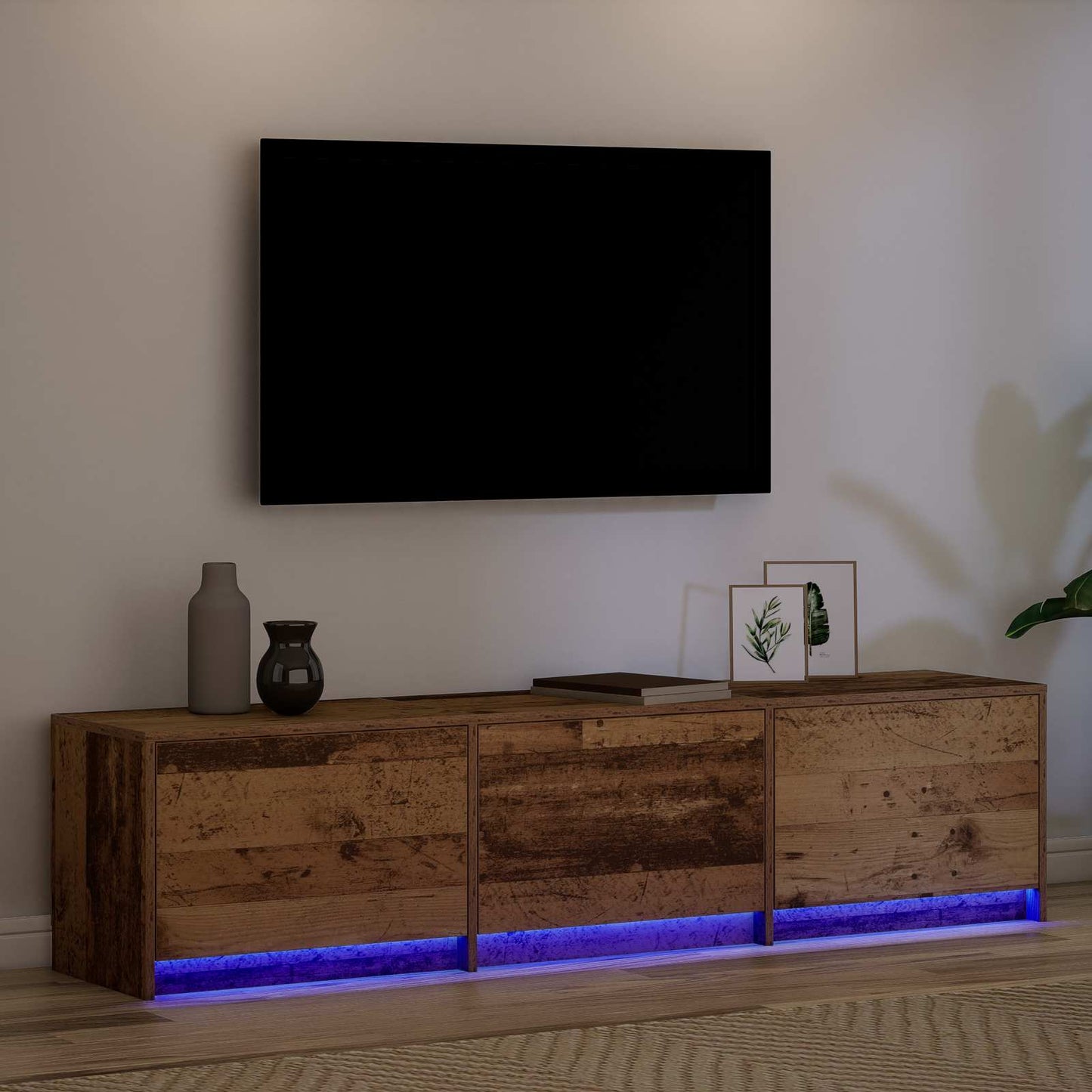 TV Cabinet with LED Old Wood 165 x 34 x 40 cm Engineered Wood