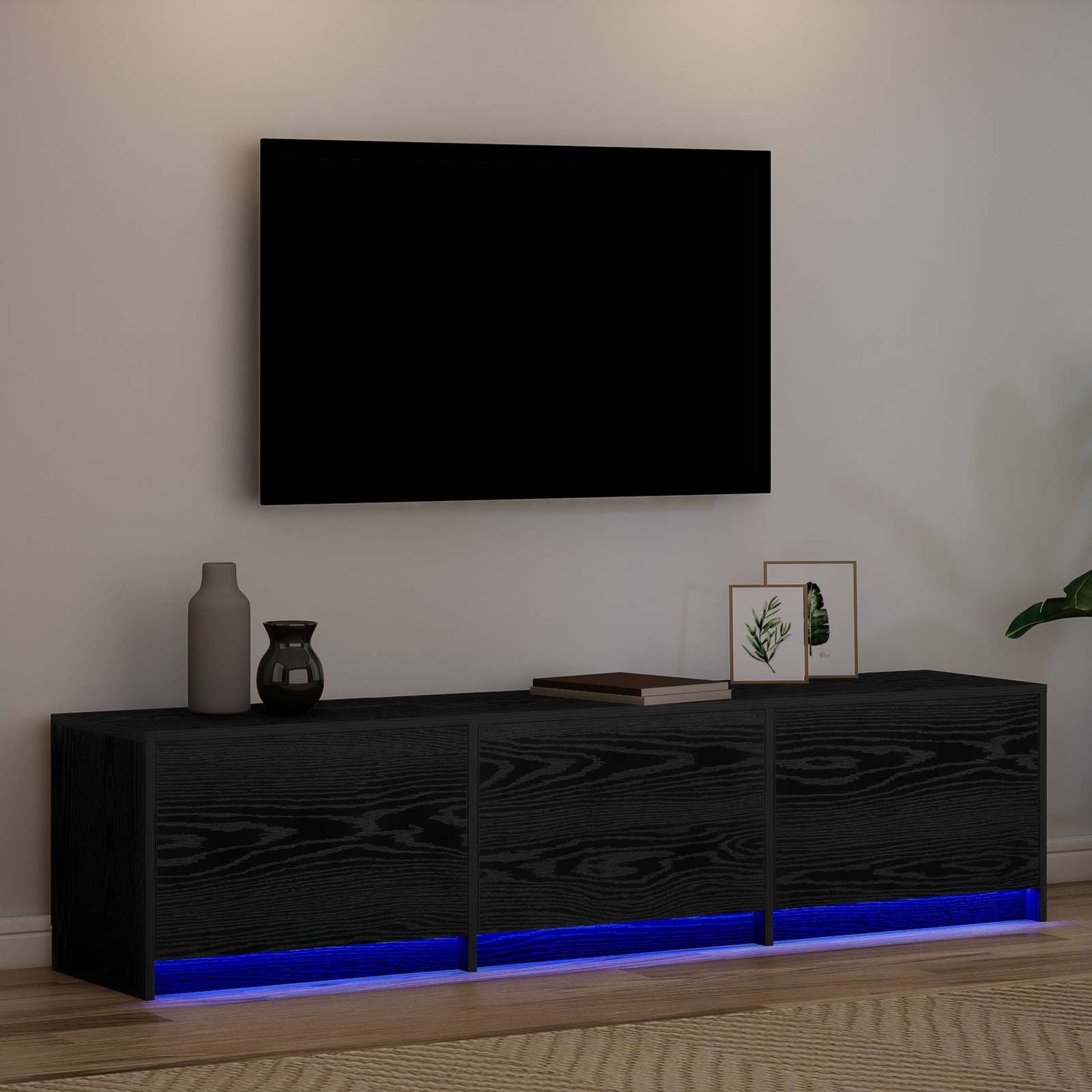 TV Cabinet Black Oak Engineered Wood
