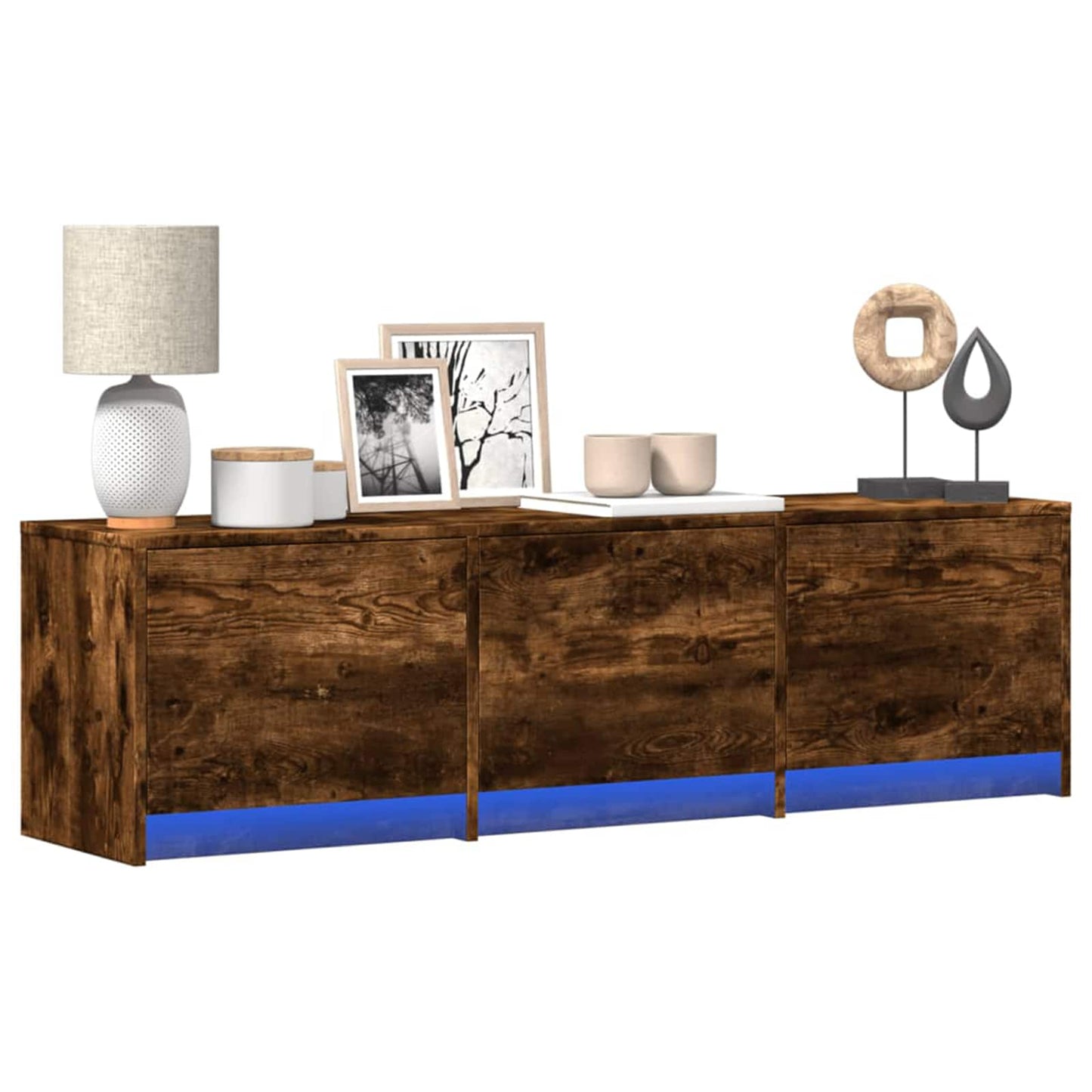 TV Cabinet with LED Smoked Oak 140 x 34 x 40 cm Engineered Wood