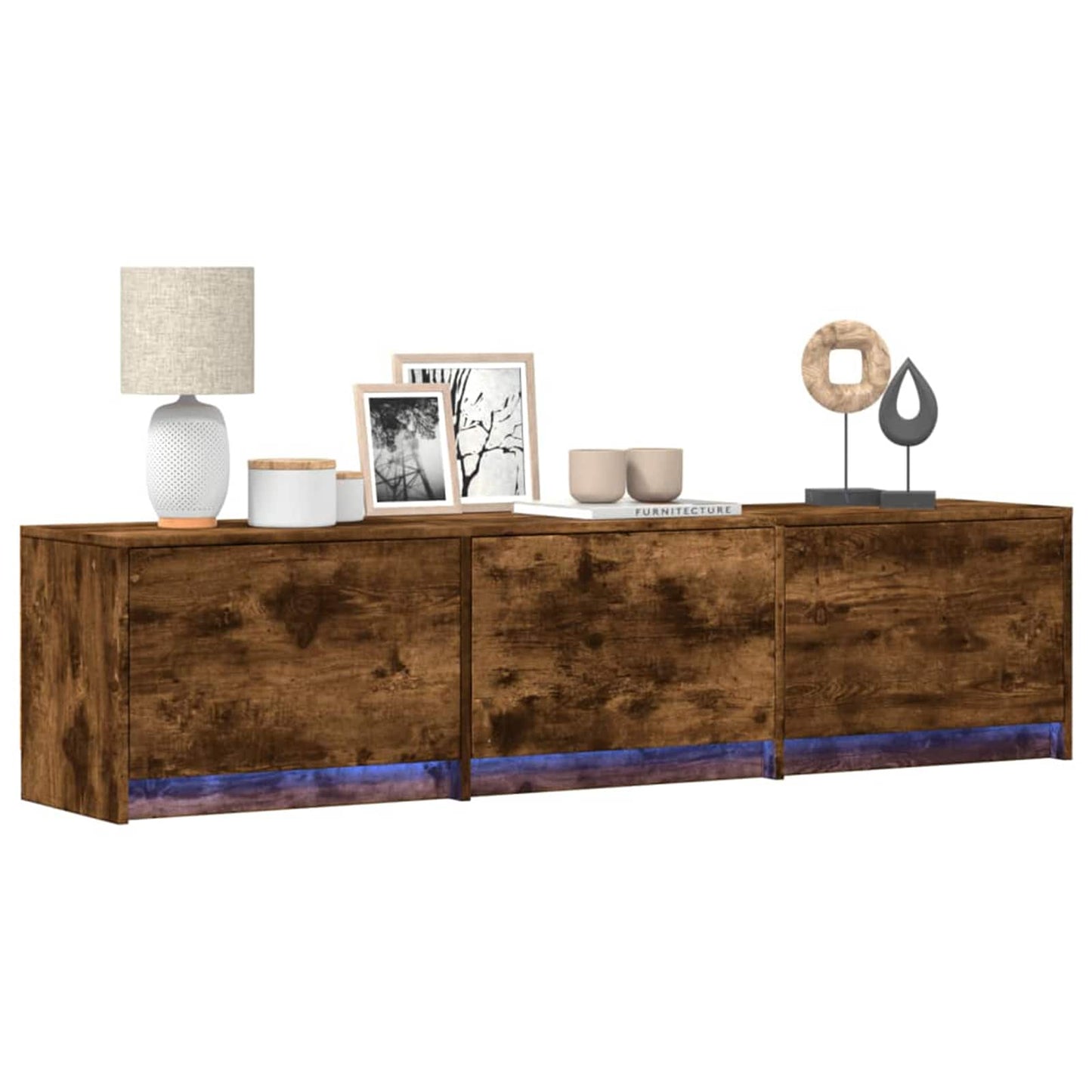 TV Cabinet with LED Smoked Oak 165 x 34 x 40 cm Engineered Wood