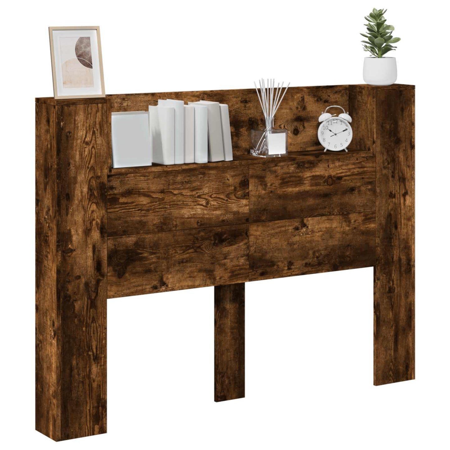 Headboard Cabinet with LED Smoked Oak 140 x 16.5 x 103.5 cm