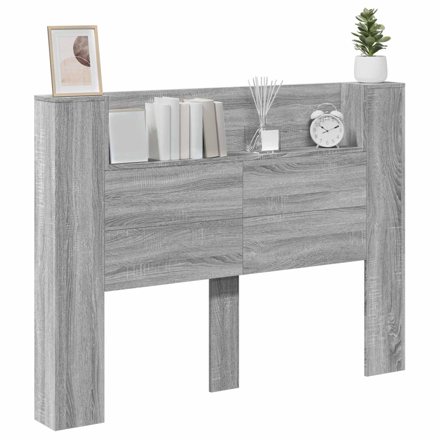 Headboard Cabinet with LED Grey Sonoma 140 x 16.5 x 103.5 cm