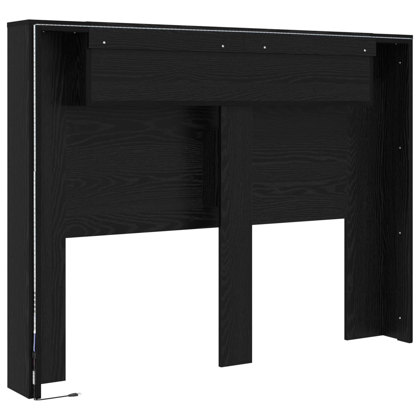 Headboard Cabinet with LED Black Oak 140 x 16.5 x 103.5 cm