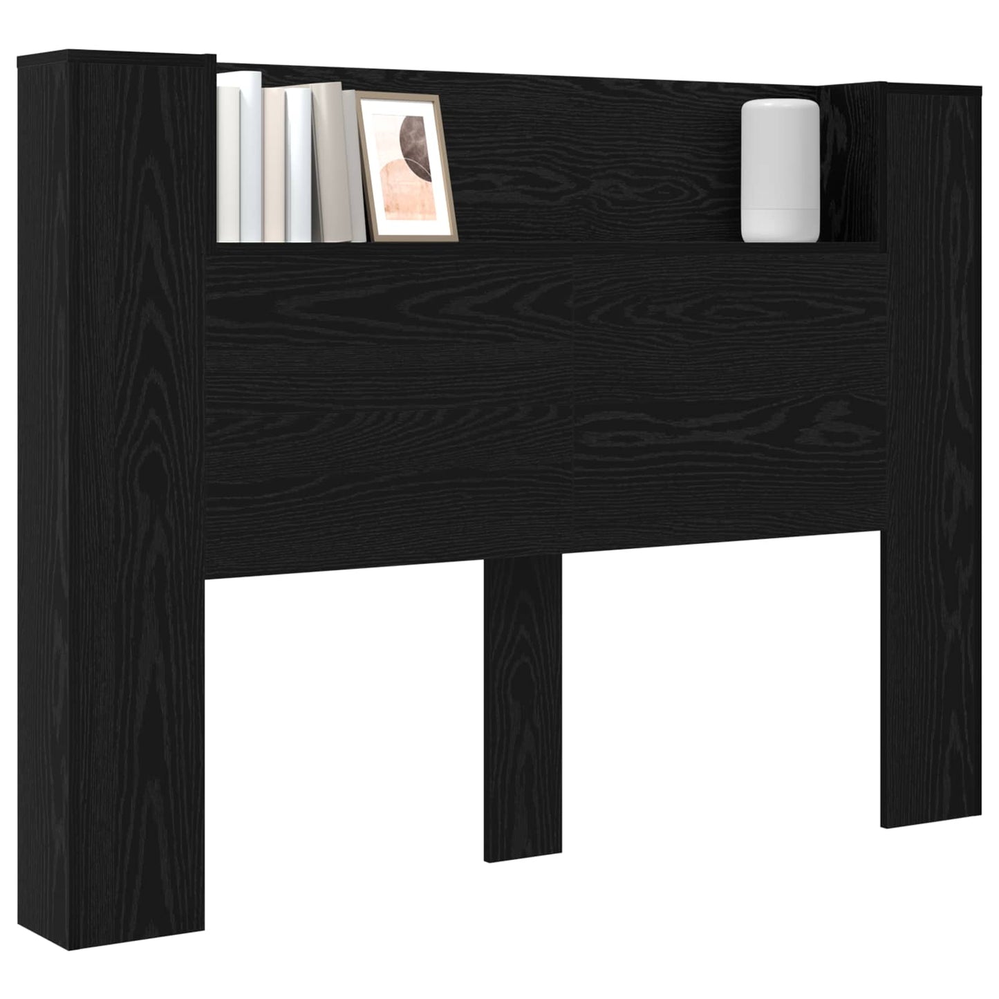 Headboard Cabinet with LED Black Oak 140 x 16.5 x 103.5 cm