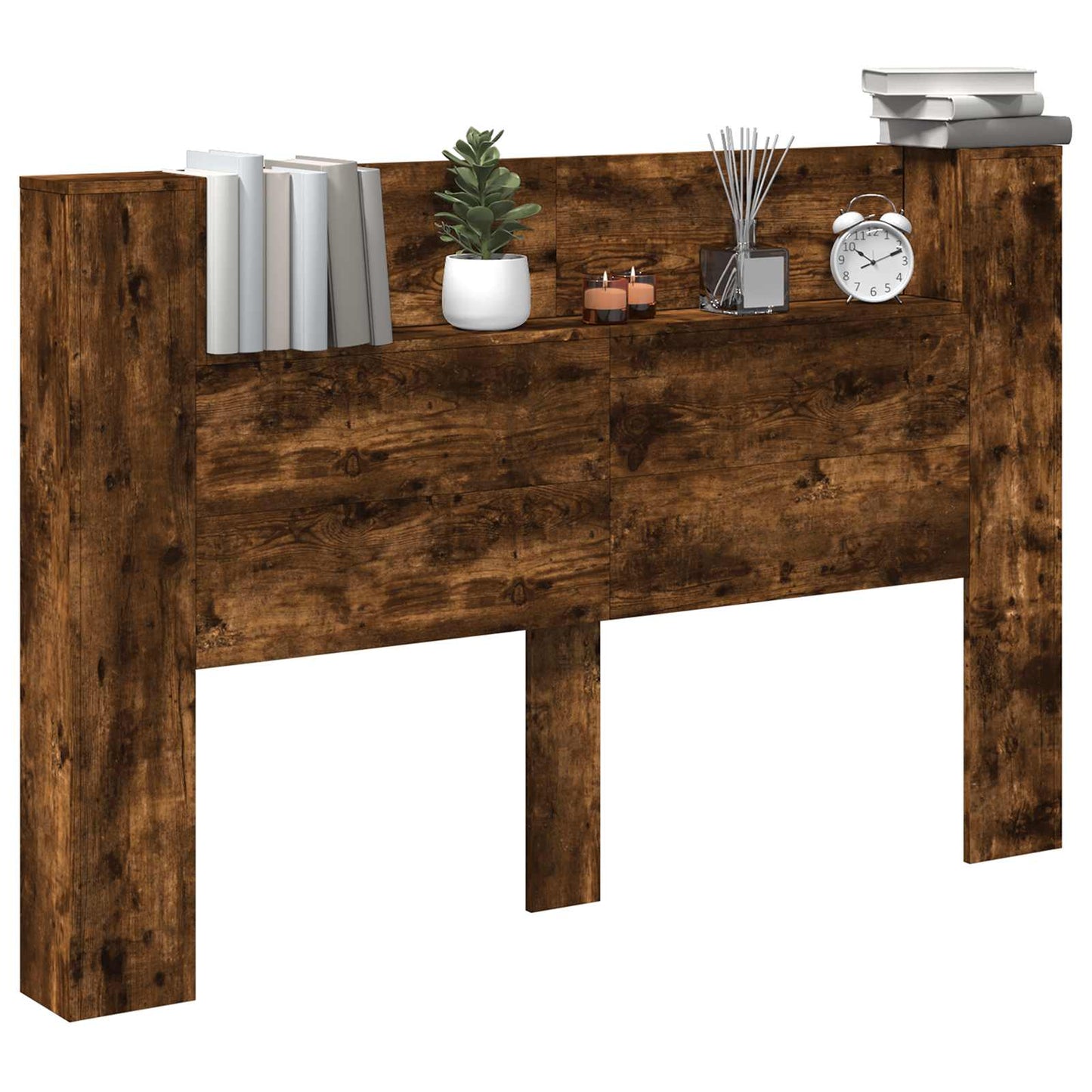 Headboard Cabinet with LED Smoked Oak 160 x 16.5 x 103.5 cm