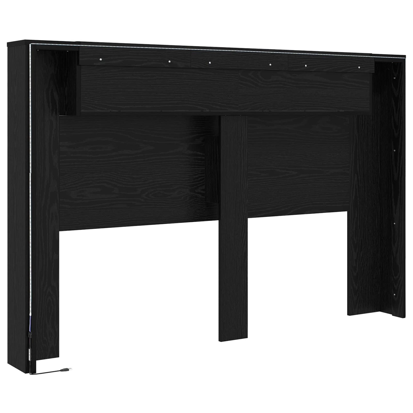 Headboard Cabinet with LED Black Oak 160 x 16.5 x 103.5 cm