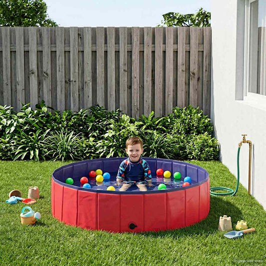 Children Swimming Pool Folding Red and Blue Ø 120 x 30 cm