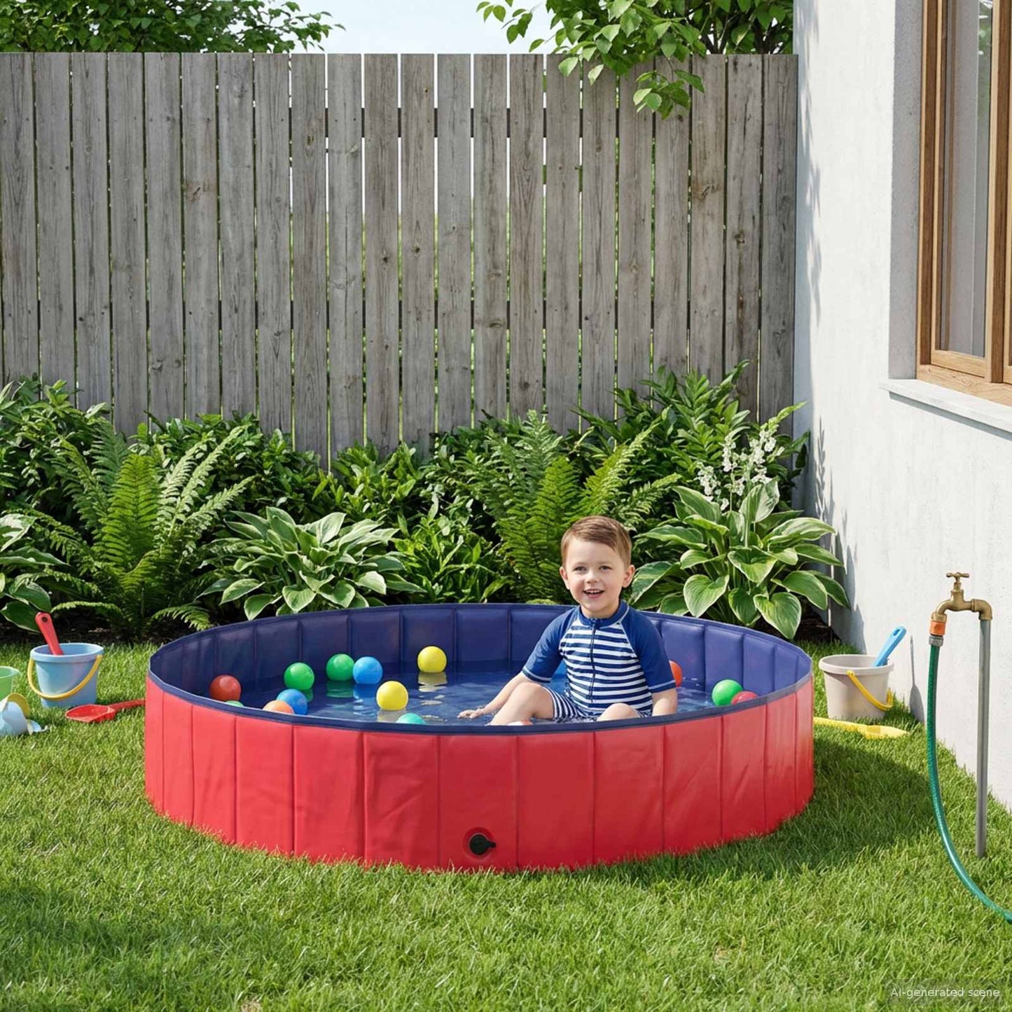 Children Swimming Pool Folding Red and Blue Ø 160 x 30 cm