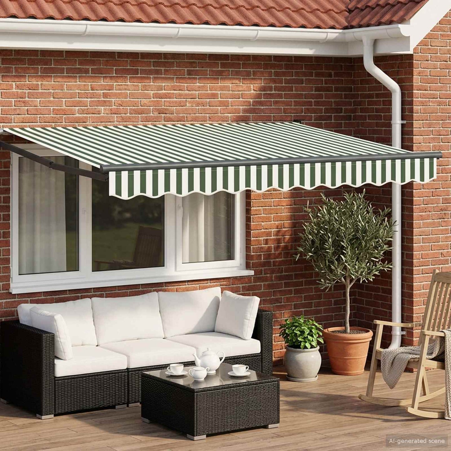 Retractable Awning Green and White 3.5 x 2 m