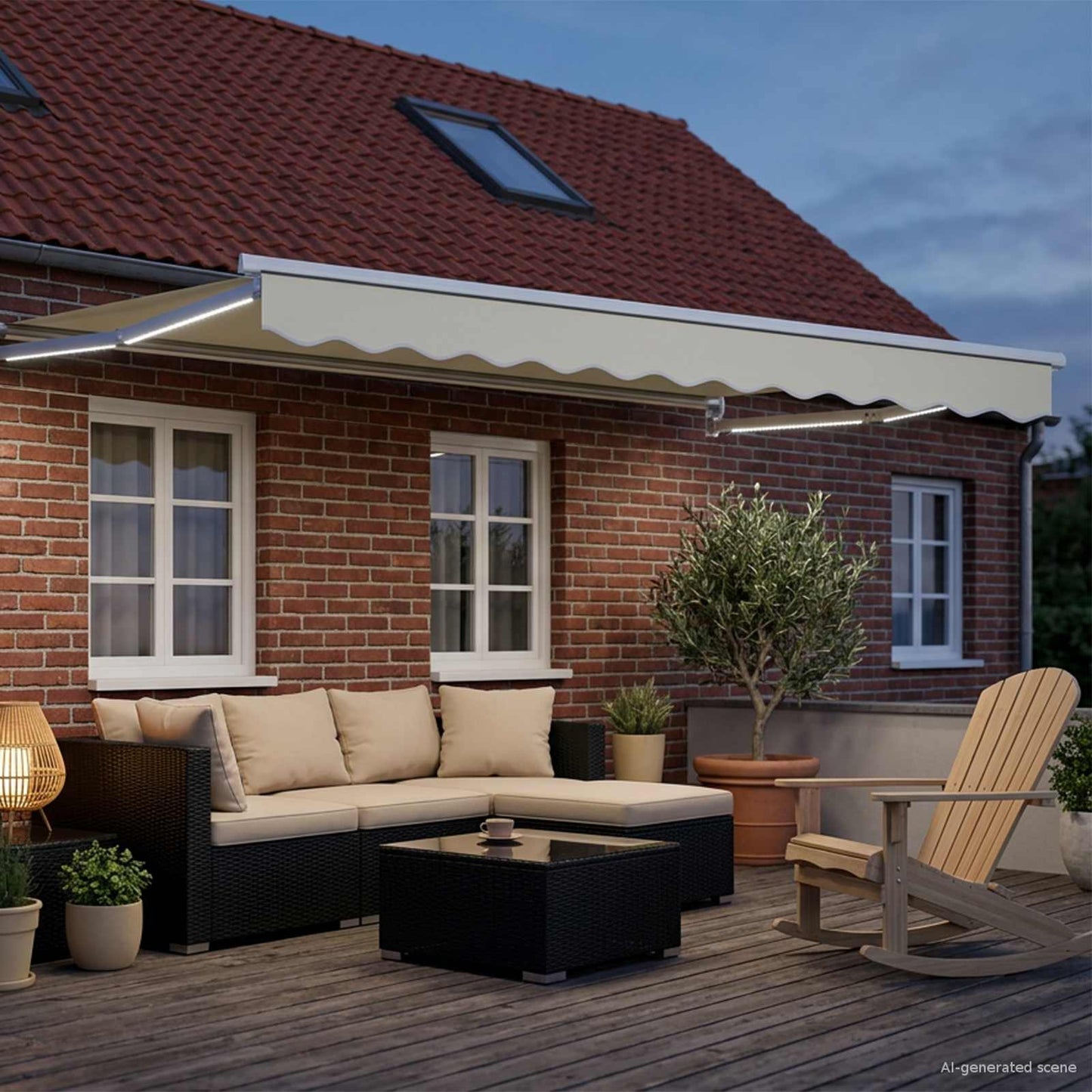 Manual Retractable Awning with LEDs Cream and White 2.5 x 2 m