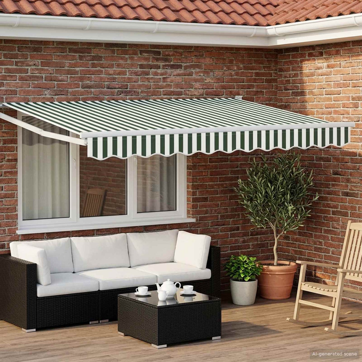 Manual Retractable Awning with LEDs Green and White 2.5 x 2 m