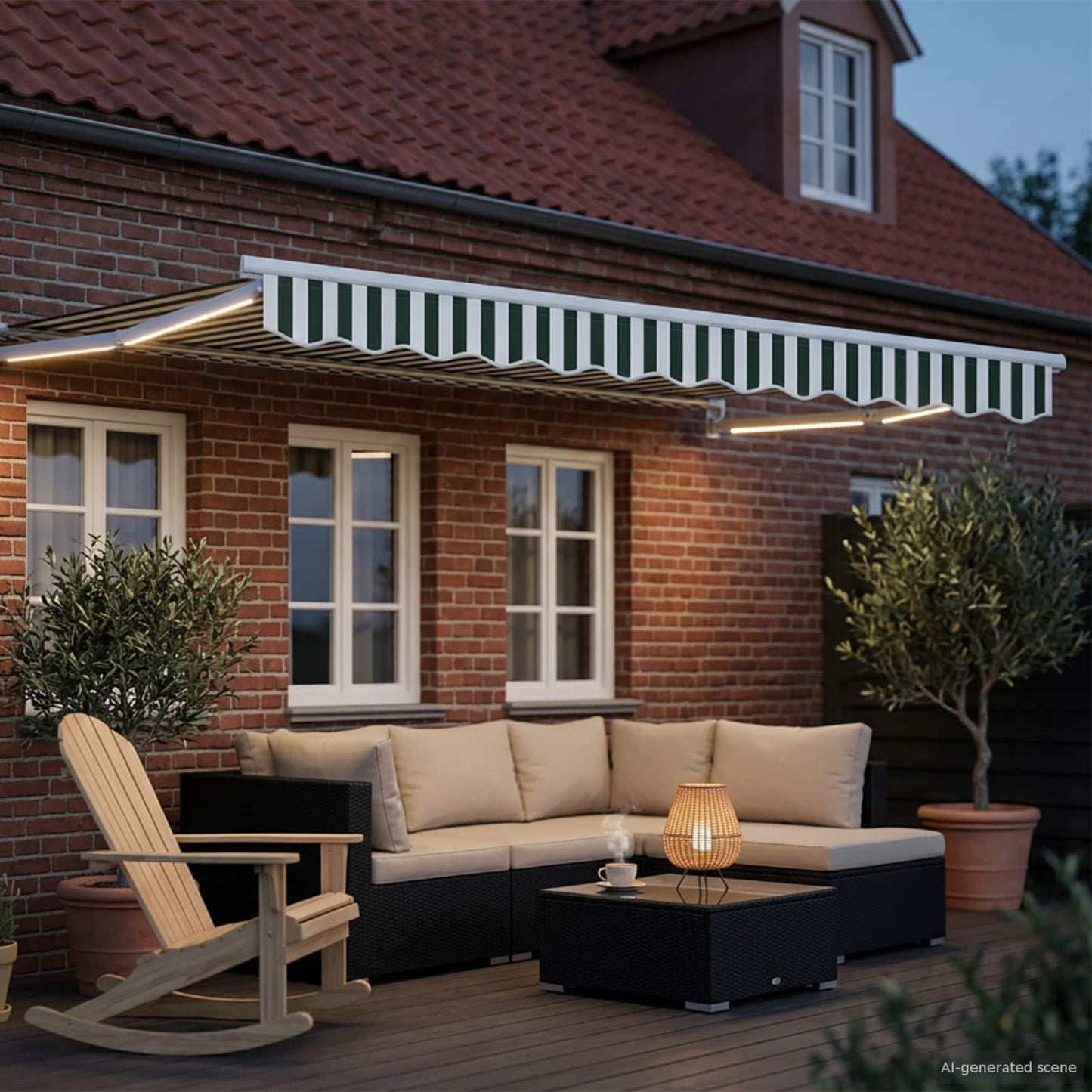 Manual Retractable Awning with LEDs Green and White 2.5 x 2 m