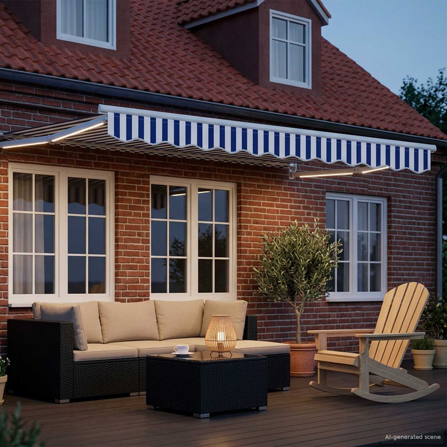 Manual Retractable Awning with LEDs Blue and White 3 x 2 m