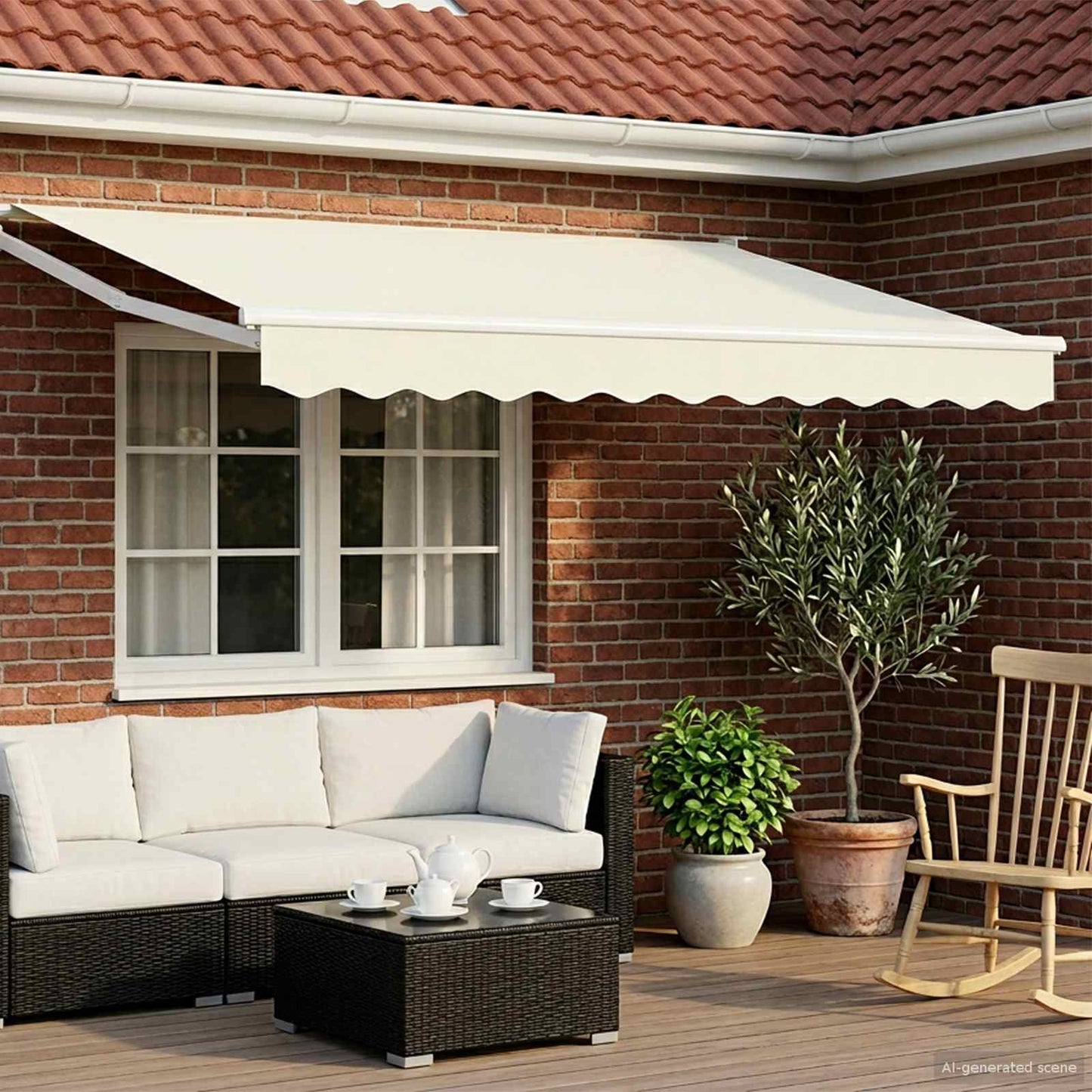 Manual Retractable Awning with LEDs Cream and White 3.5 x 2 m