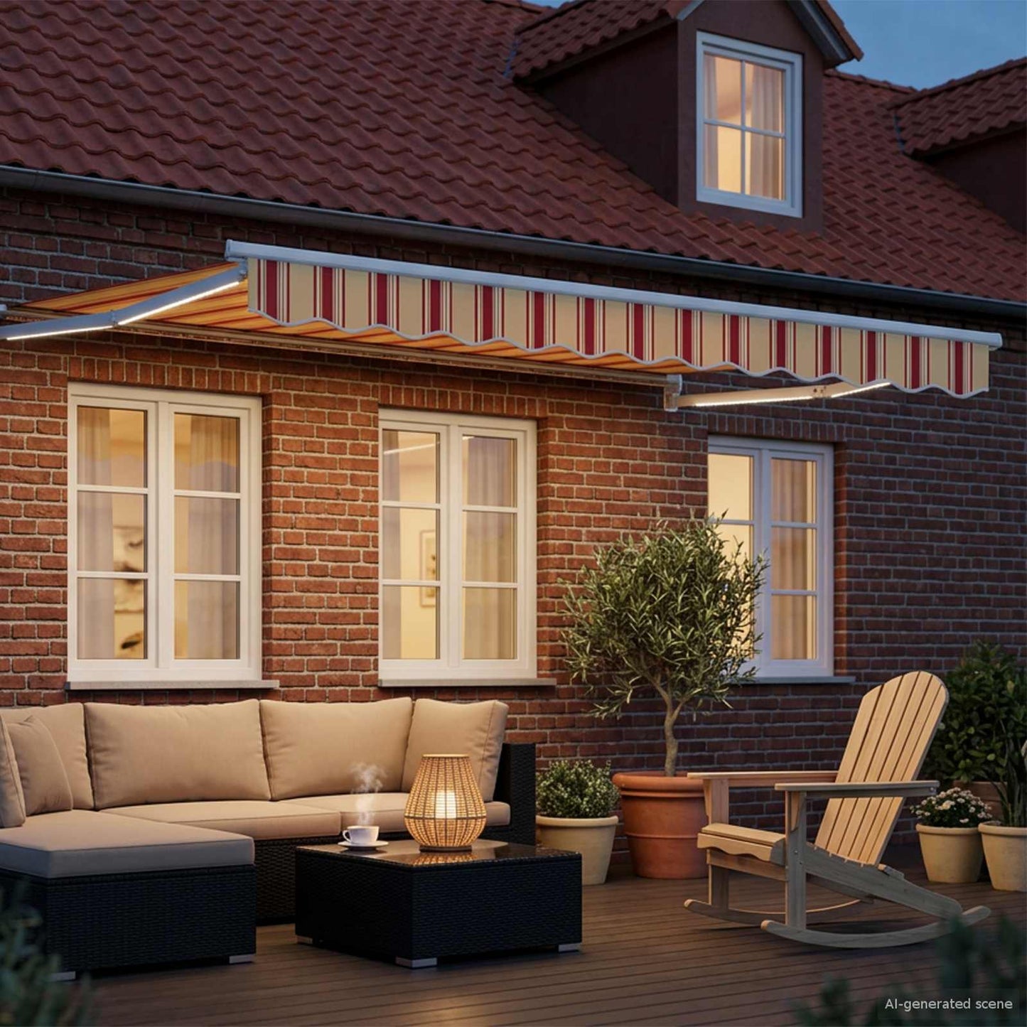 Manual Retractable Awning with LEDs Multicolour 3.5 x 2 m