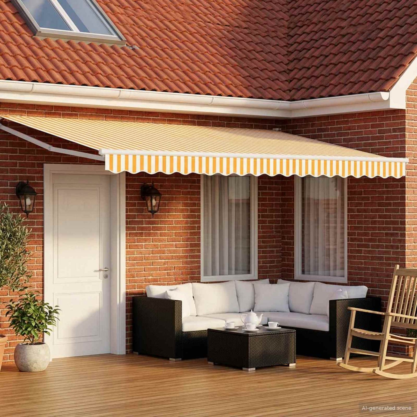 Manual Retractable Awning with LEDs Yellow and White 4 x 2 m