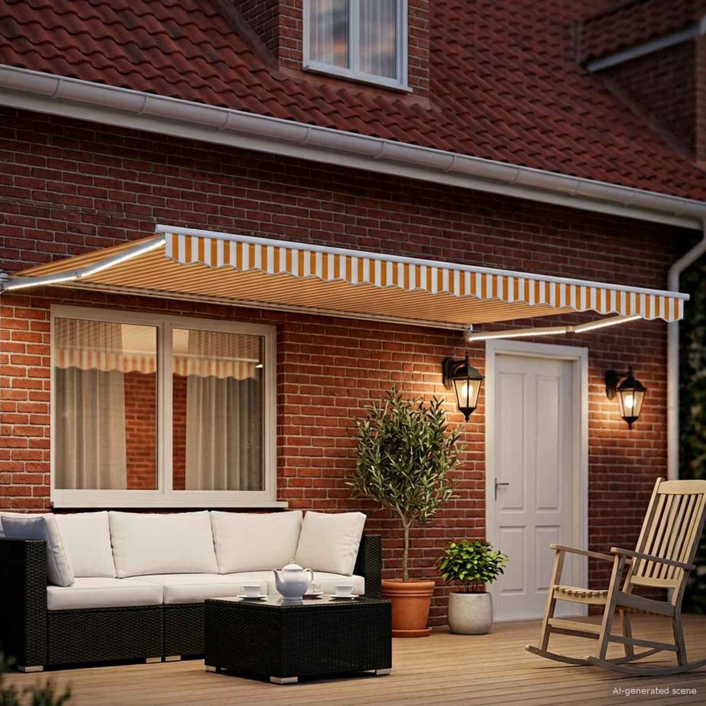 Manual Retractable Awning with LEDs Yellow and White 4 x 2 m