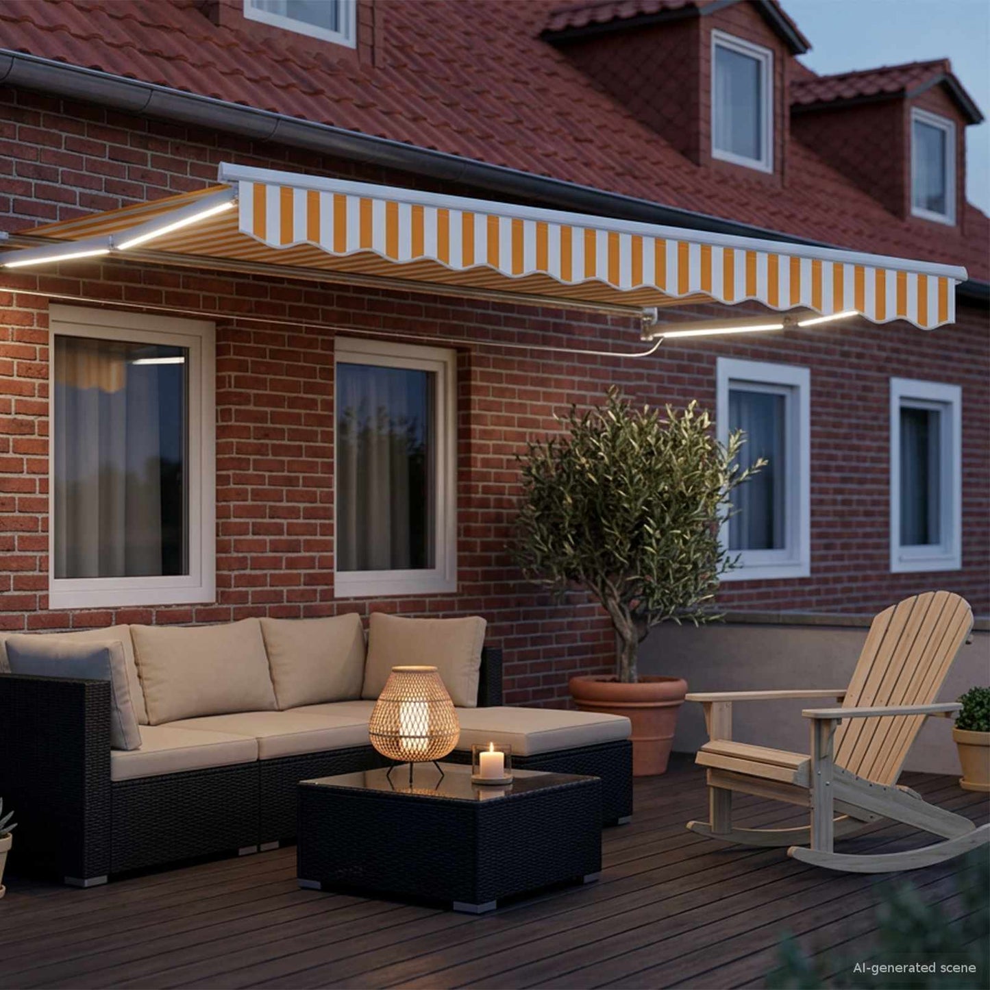 Manual Retractable Awning with LEDs Yellow and White 3 x 2.5 m