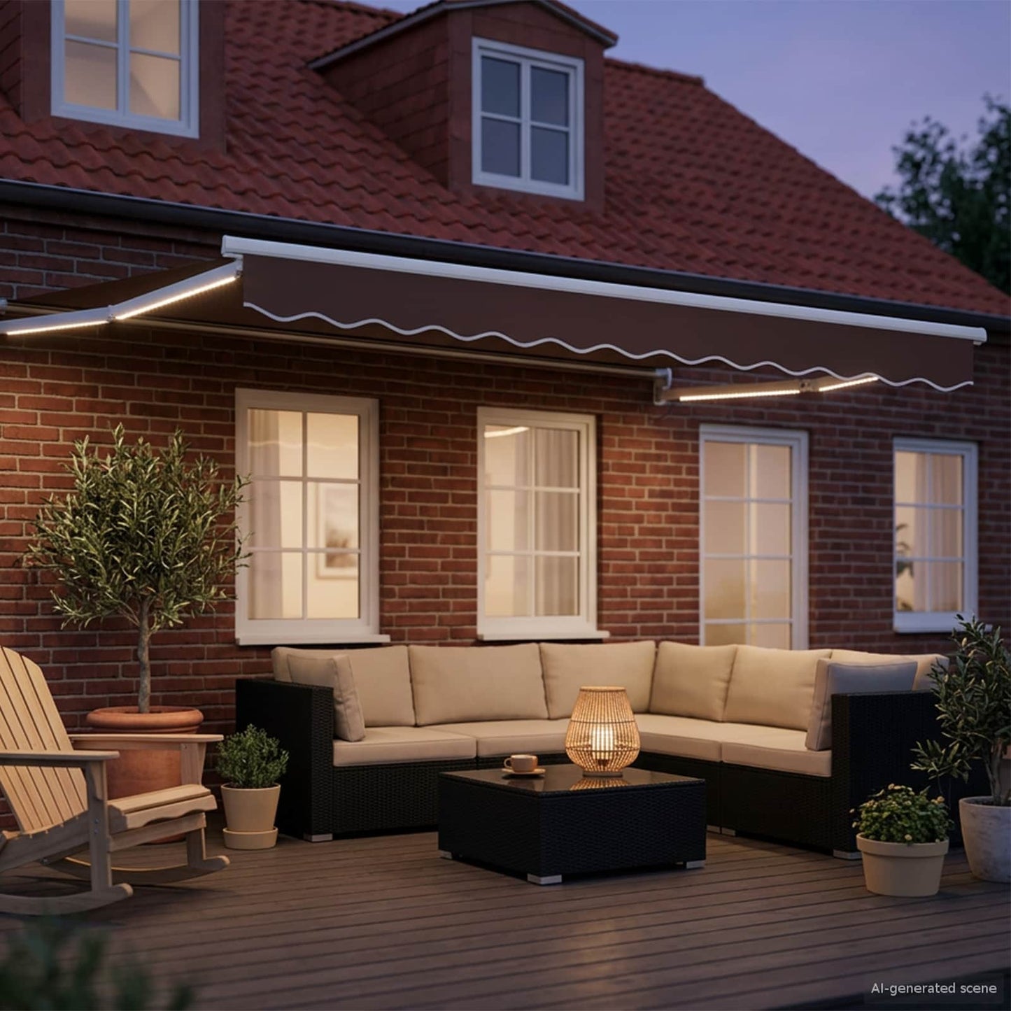 Manual Retractable Awning with LEDs Brown and White 3 x 2.5 m