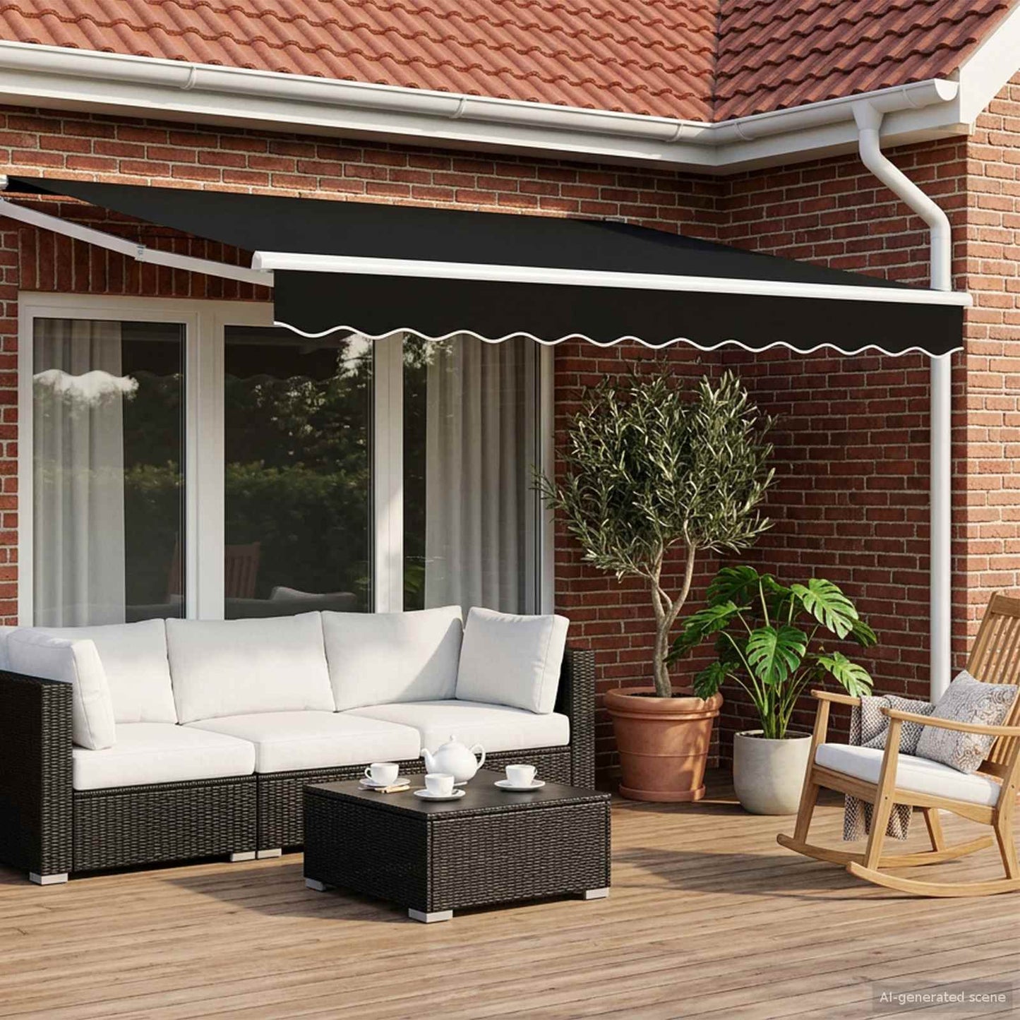 Manual Retractable Awning with LEDs Black and White 3 x 2.5 m