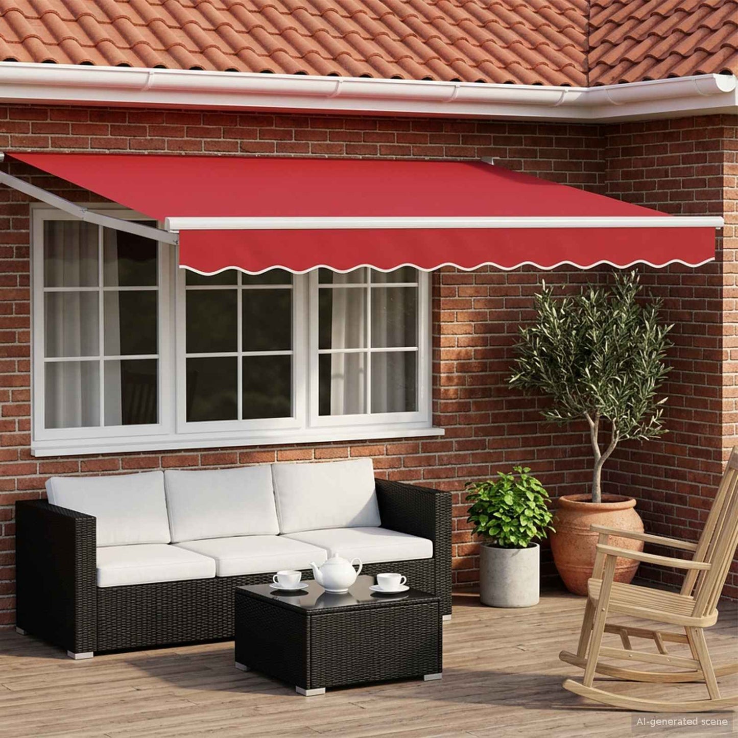 Manual Retractable Awning with LEDs Red and White 3 x 2.5 m