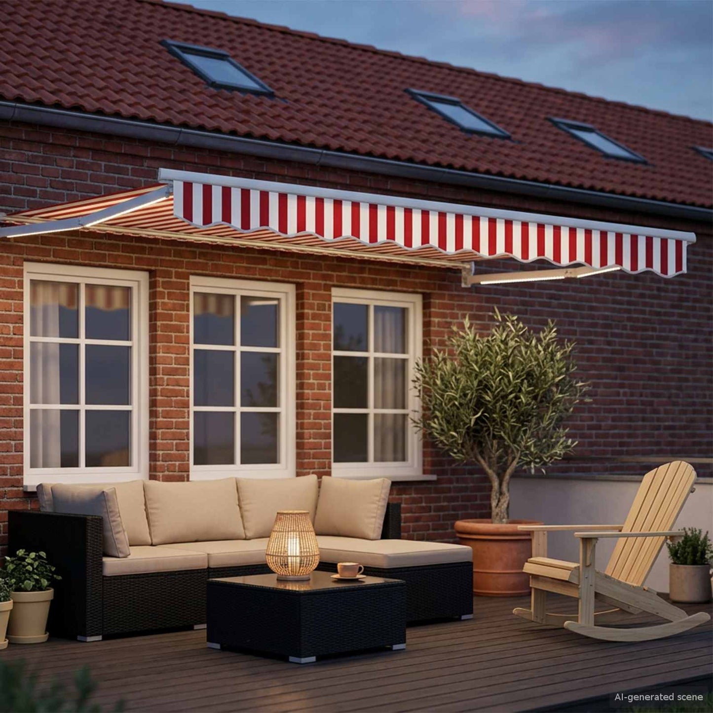 Manual Retractable Awning with LEDs Red and White 3.5 x 2.5 m